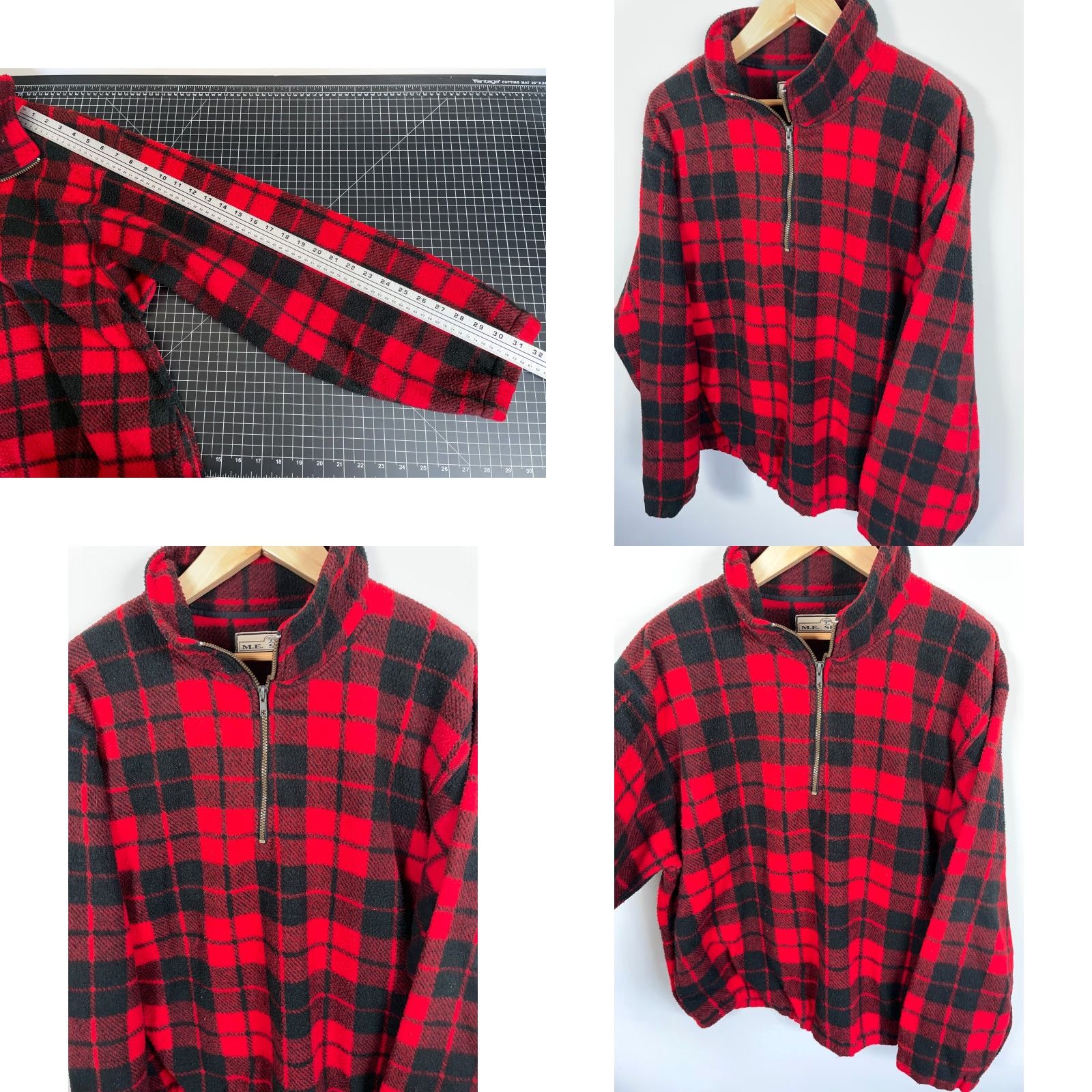 Vintage VINTAGE M.E. Sport 90s Deep Pile 1/4 Zip Fleece Pullover Jacket XL Men Red Black Plaid Relaxed Fit Size US XL / EU 56 / 4 - 8 Thumbnail