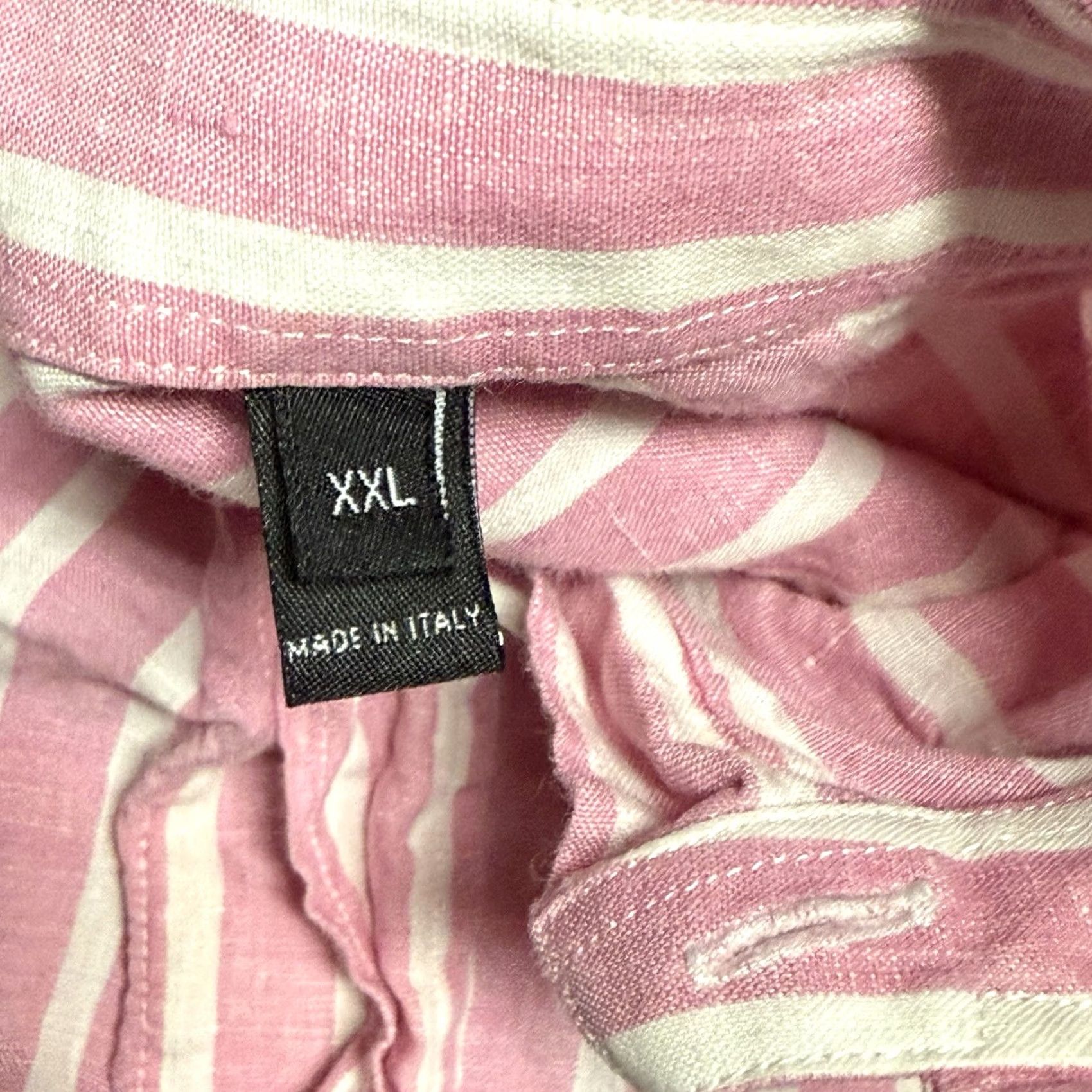 Bergdorf Goodman BERGDORF GOODMAN Shirt Mens 2XL Pink White Striped 100% Linen Italy Lightweight Vintage: No Size US XXL / EU 58 / 5 - 4 Thumbnail