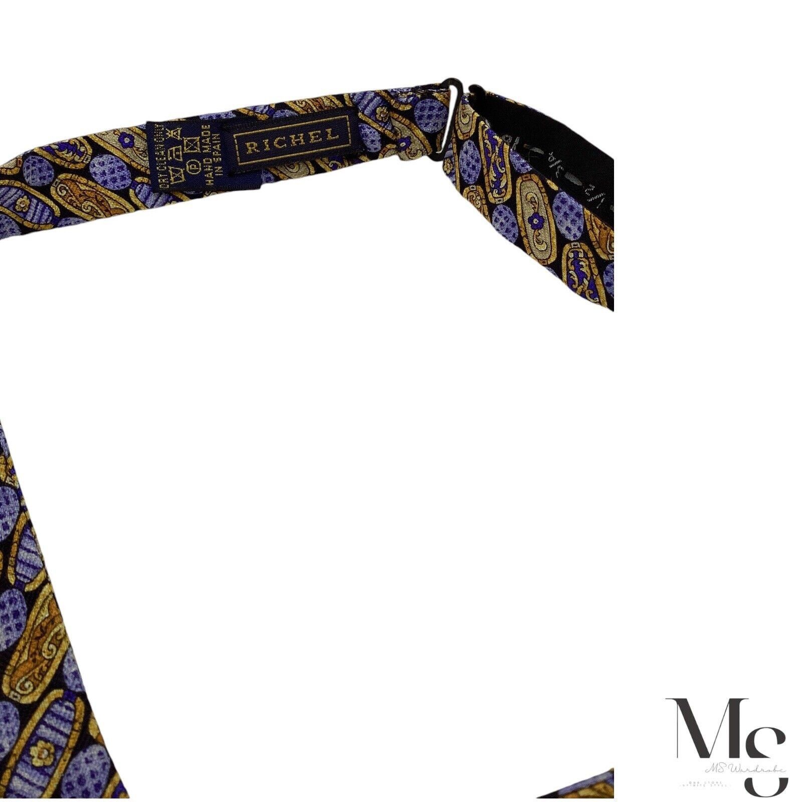 Other RICHEL Blue & Gold Baroque Adjustable Self Bow Tie Silk H.M Size ONE SIZE - 4 Thumbnail