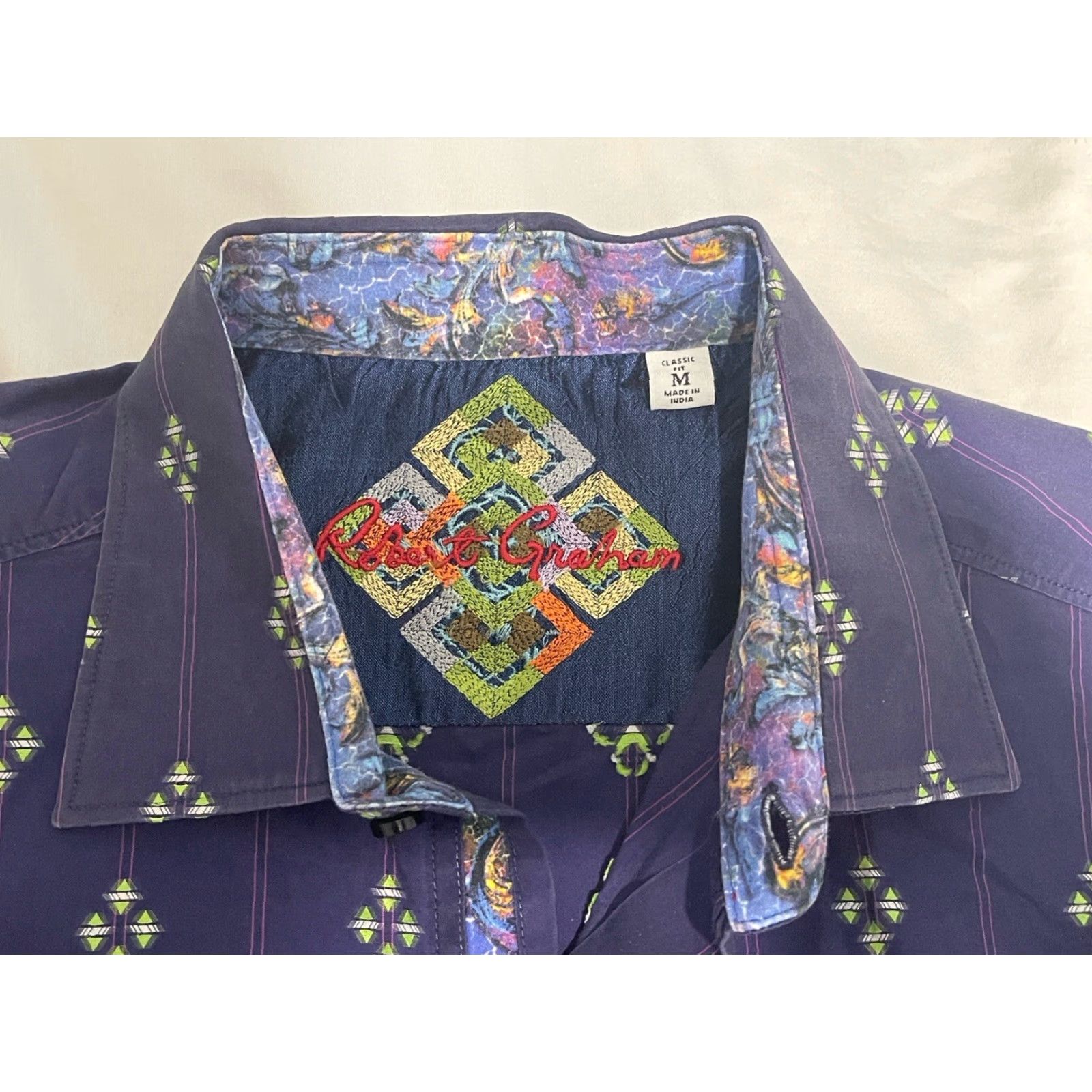 Robert Graham Robert Graham Shirt Mens M Purple Geometric Long Sleeve Button Up Shirt Size US M / EU 48-50 / 2 - 4 Thumbnail