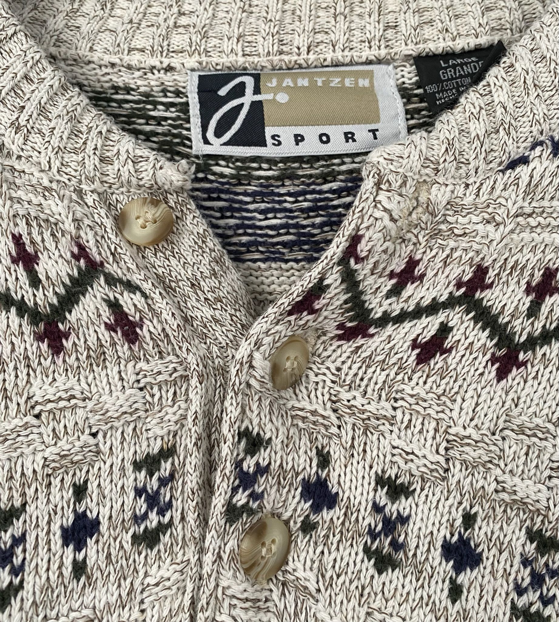 Jantzen 90’s Jantzen Sport Knit Henley Fair Isle Sweater Large Size US L / EU 52-54 / 3 - 3 Thumbnail