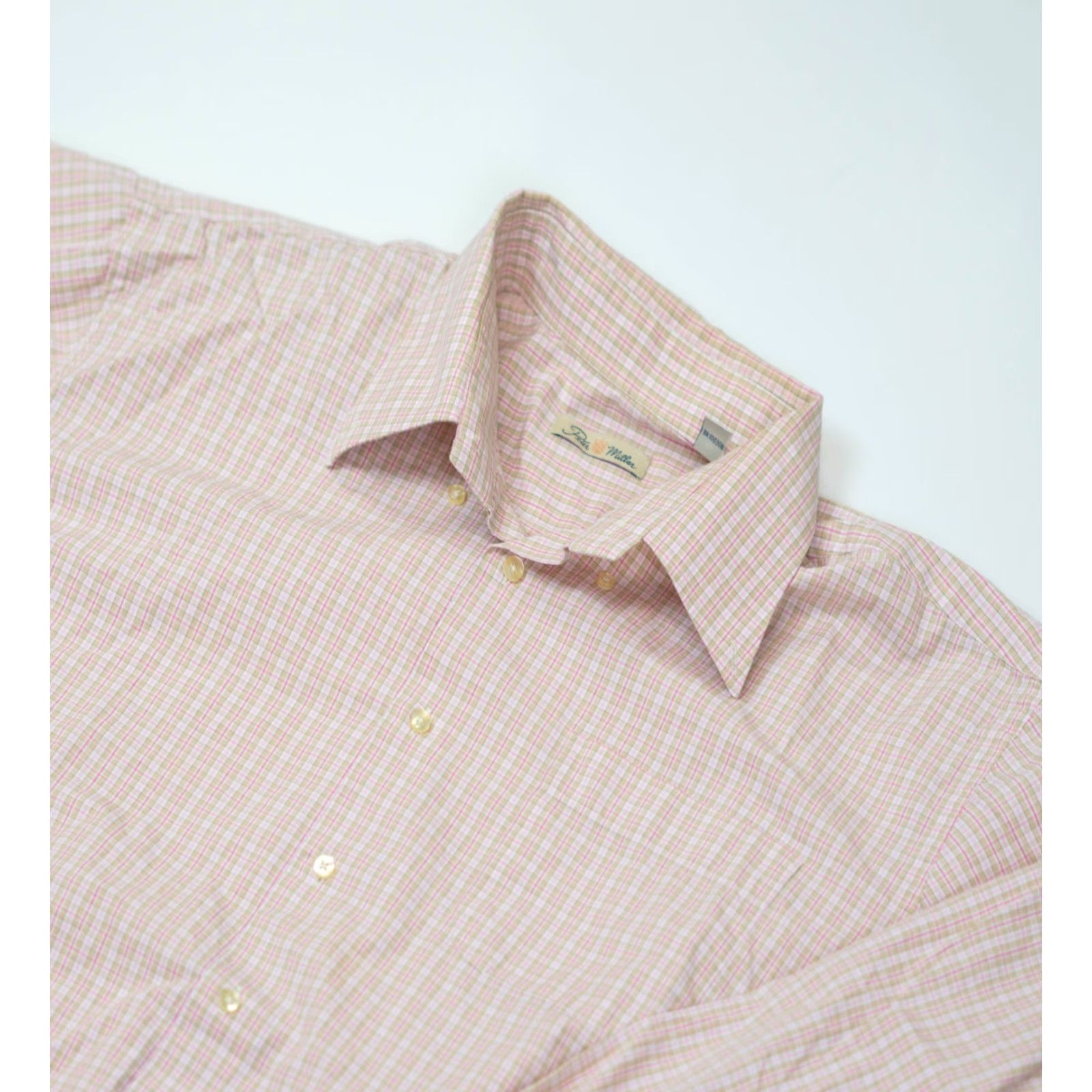 Peter Millar Peter Millar Shirt Men XL Pink Brown White Plaid Button-Down Cotton Long Sleeve Size US XL / EU 56 / 4 - 2 Thumbnail