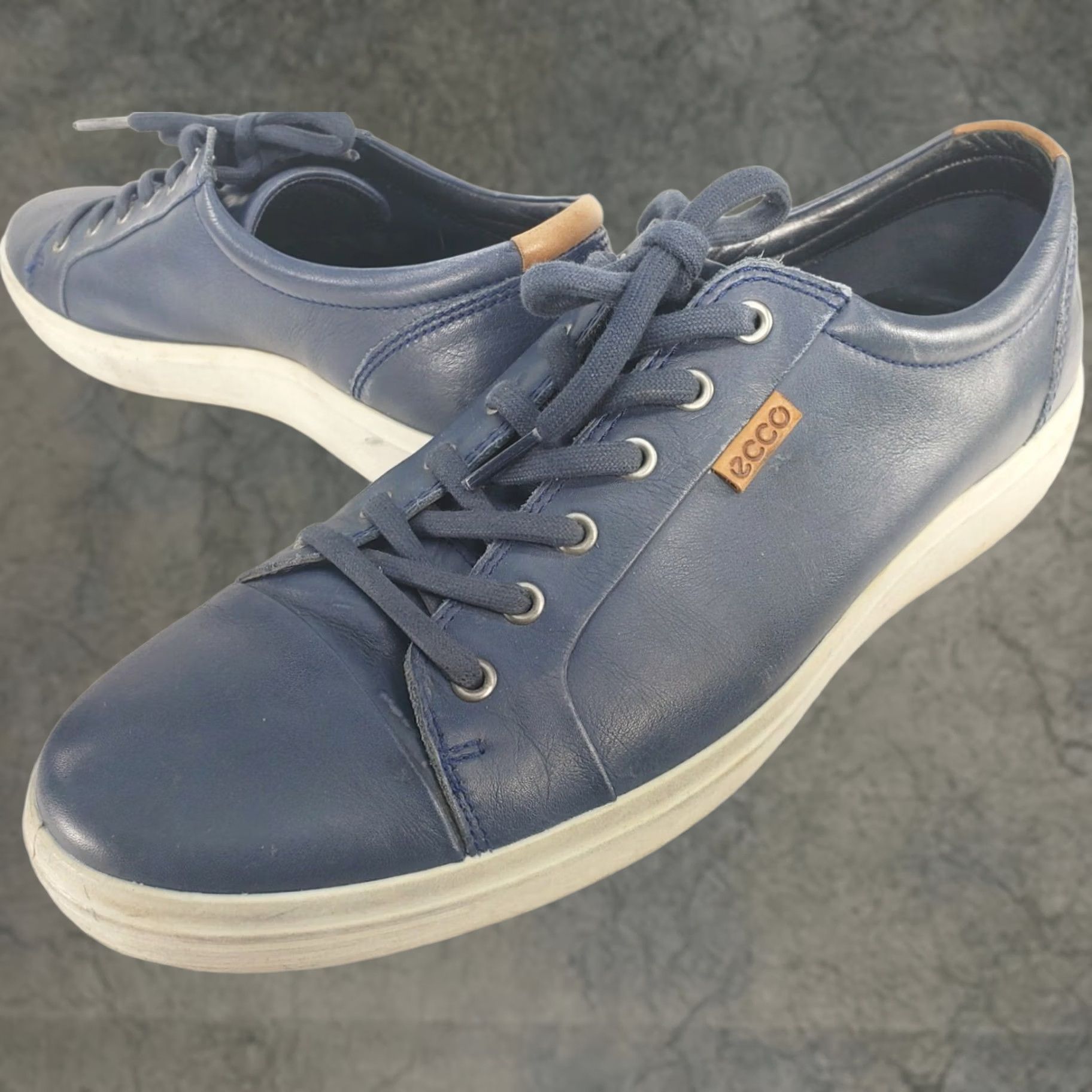Ecco VINTAGE ECCO Mens Soft 7 Navy Blue Leather Shoes 13M 47EU Low Top Sneaker Comfort Casual Mens Size US L / EU 52-54 / 3 - 1 Thumbnail