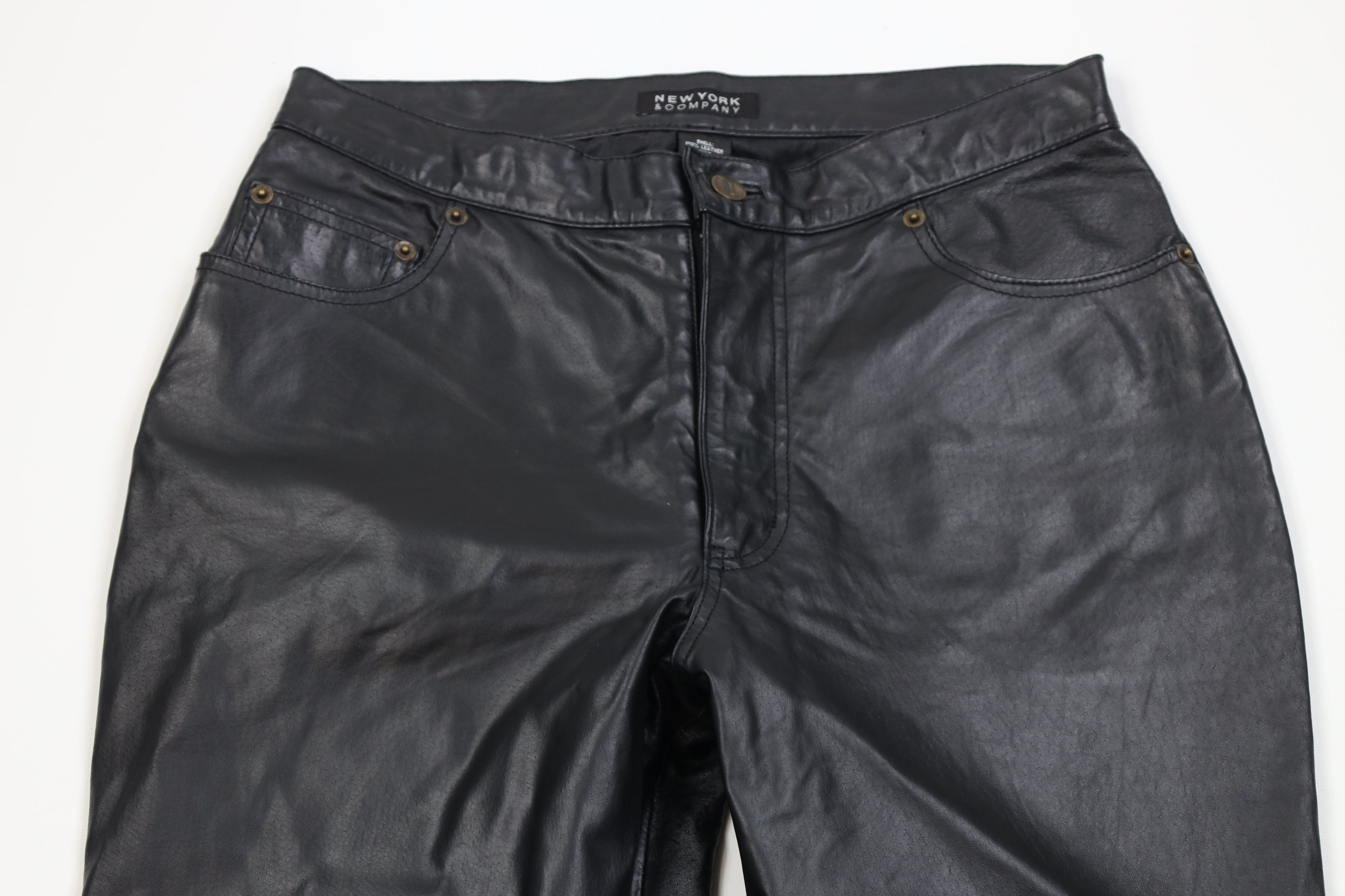Vintage Vintage 90s Streetwear Leather Straight Leg Pants Black Size 30" / US 8 / IT 44 - 2 Thumbnail