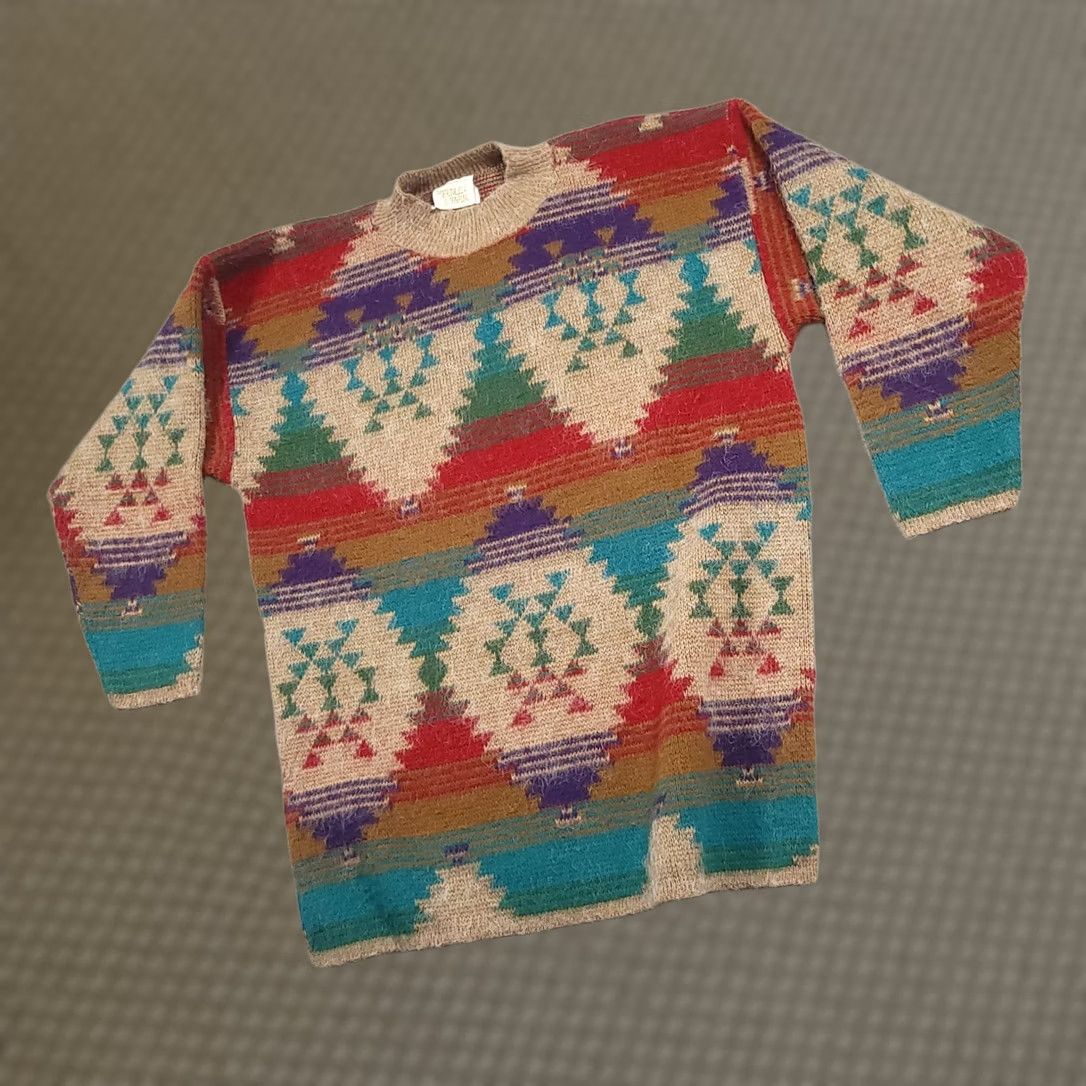 Needles VINTAGE Needles and Yarn Pullover Sweater Unisex Adults Large Oversized Aztec USA Made Sweater Size L / US 10 / IT 46 - 1 Thumbnail