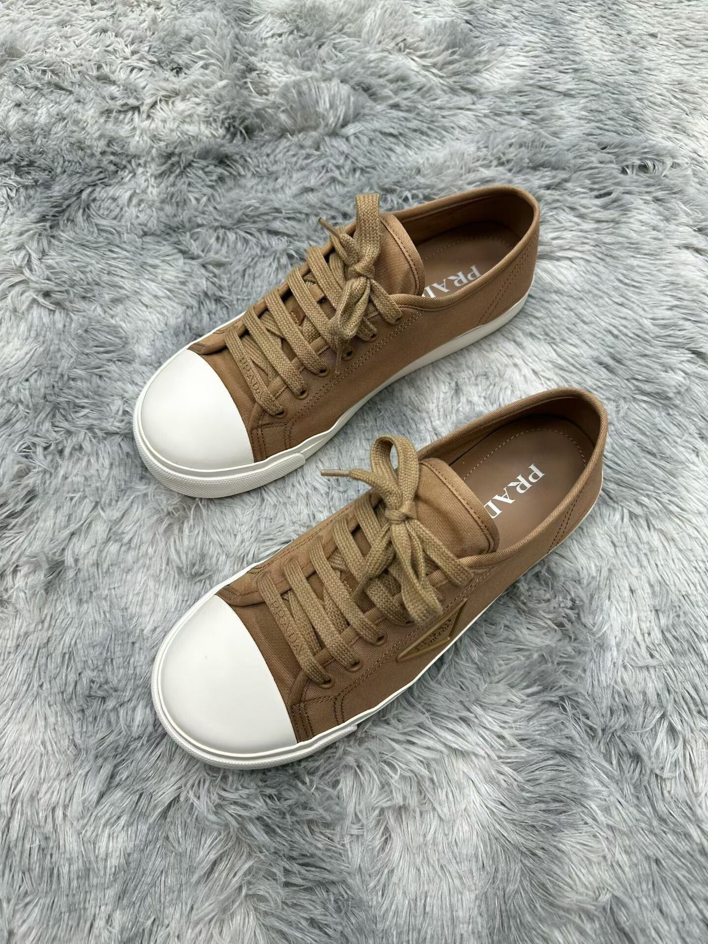 Prada Triangle Logo White Brown Casual Shoes