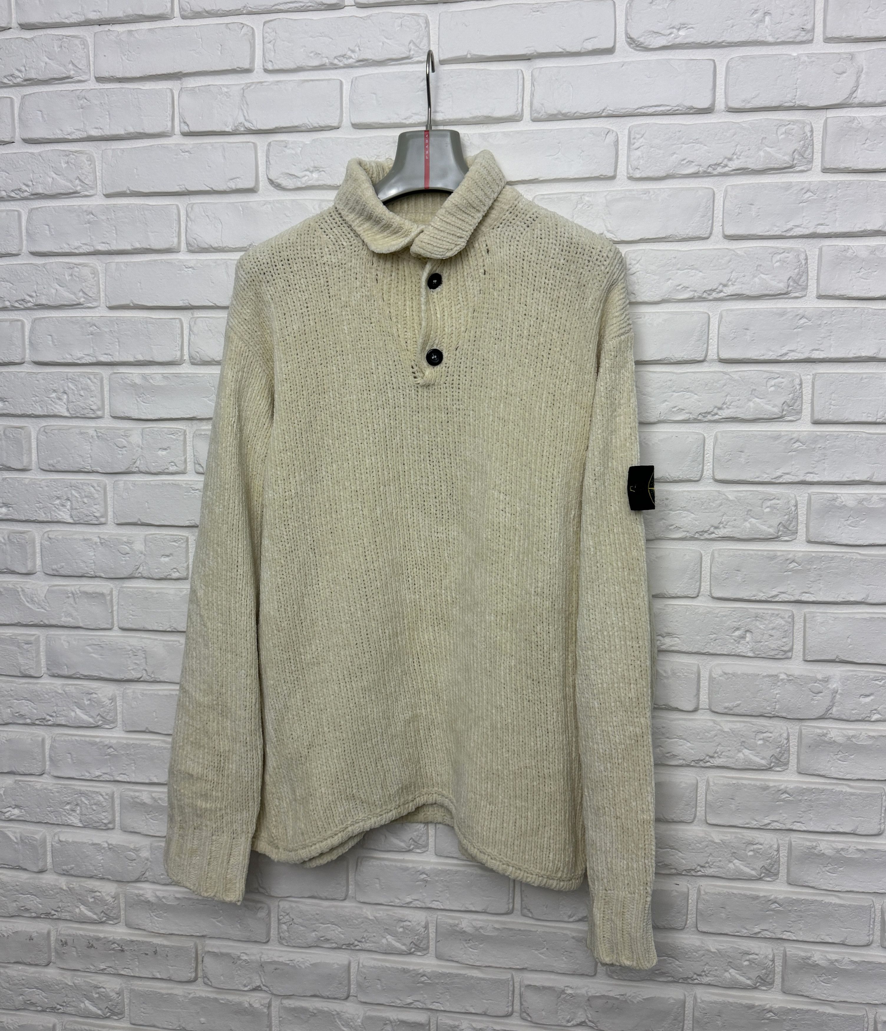 Stone Island 90s Stone Island 1998 Chenille Knit Pullover Cream Sweater L Size US L / EU 52-54 / 3 - 2 Thumbnail
