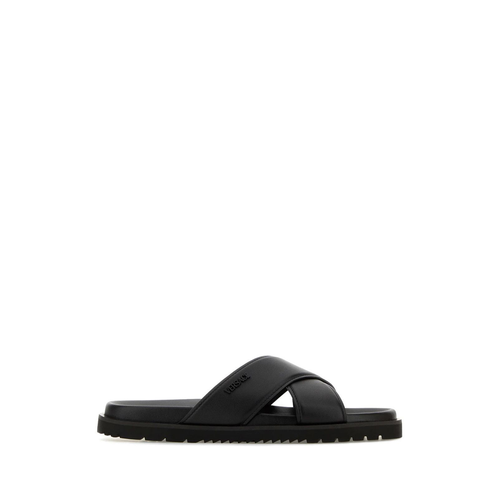 Versace VERSACE Leather Men's Black Slide Sandals New & Authentic (M Size US 7 / EU 40 - 1 Thumbnail
