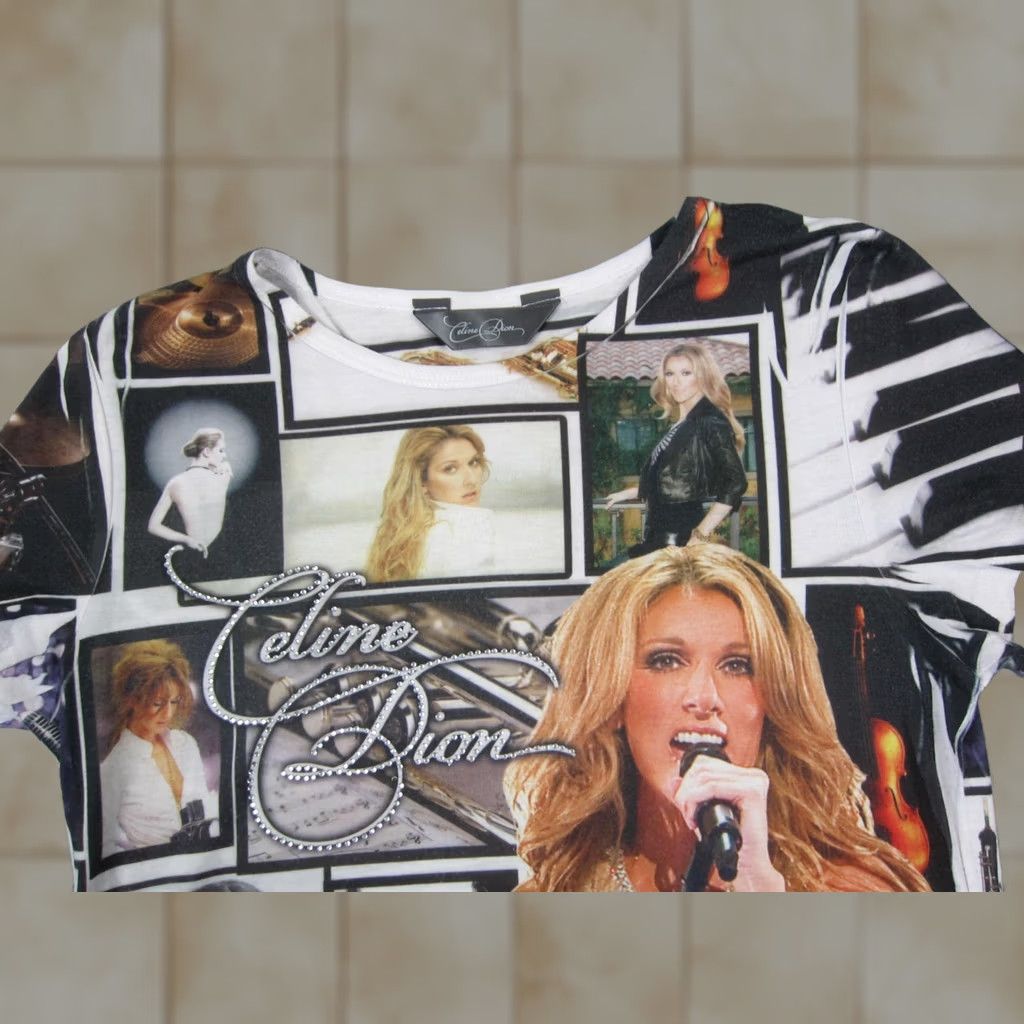 Celine VINTAGE Celine Dion Shirt Womens Medium Black White Rhinestones AOP Y2K Classic Ladies Size M / US 6-8 / IT 42-44 - 1 Thumbnail