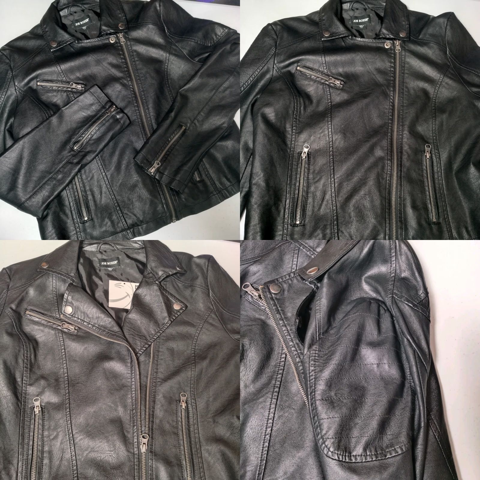 Joe Boxer VINTAGE Joe Boxer Faux Leather Moto Jacket Women L Black Short Zipper Motorcycle Biker Jacket Grunge 90s Mens Women Girls Size 36" / US 14 / IT 50 - 9 Thumbnail