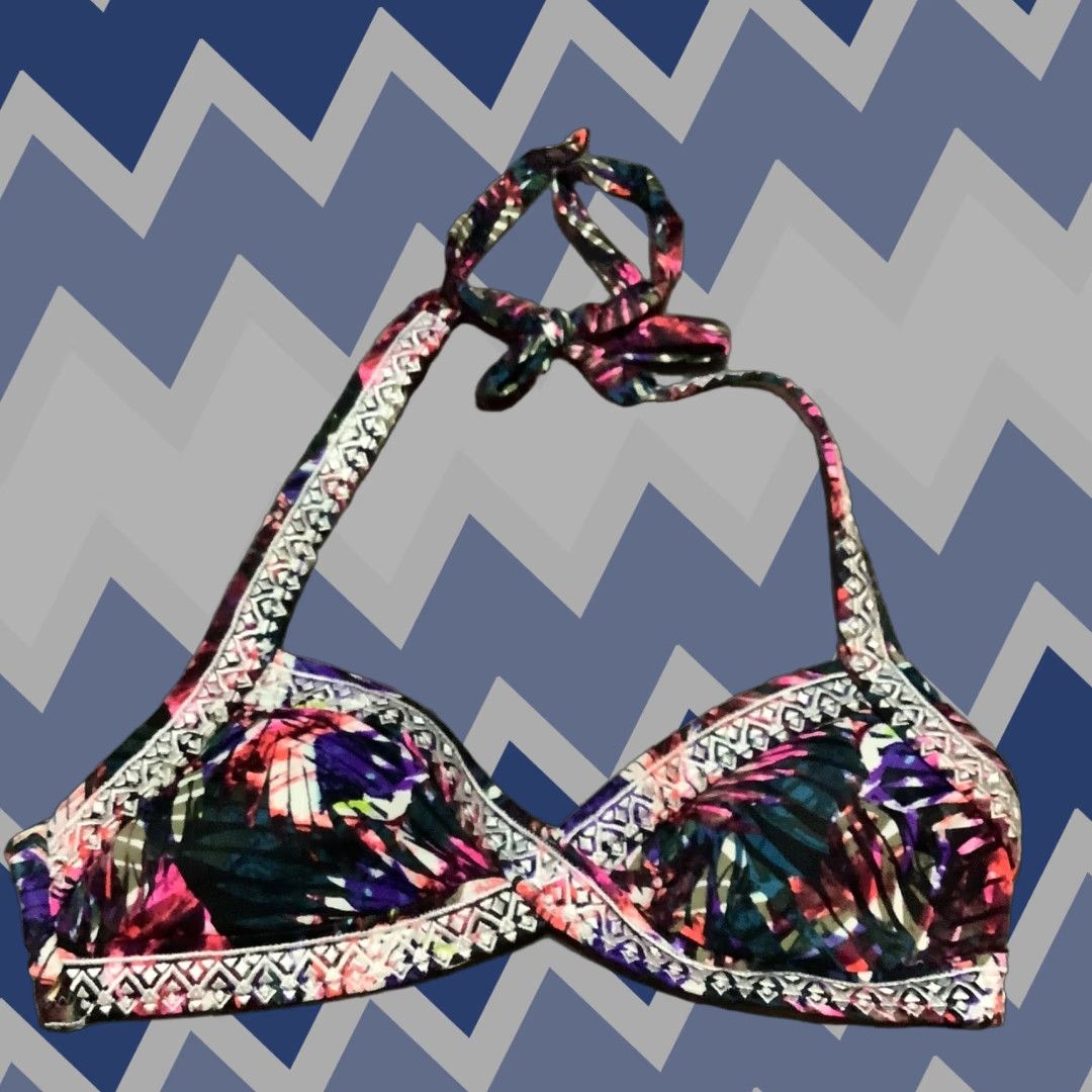 Victoria's Secret Victoria’s Secret Bikini Top Halter Padded Triangle Multicolor Lg Women Beach Sexy Glam Fun Tie Dye Tie Neck Hook Back Top" Size L / US 10 / IT 46 - 1 Thumbnail