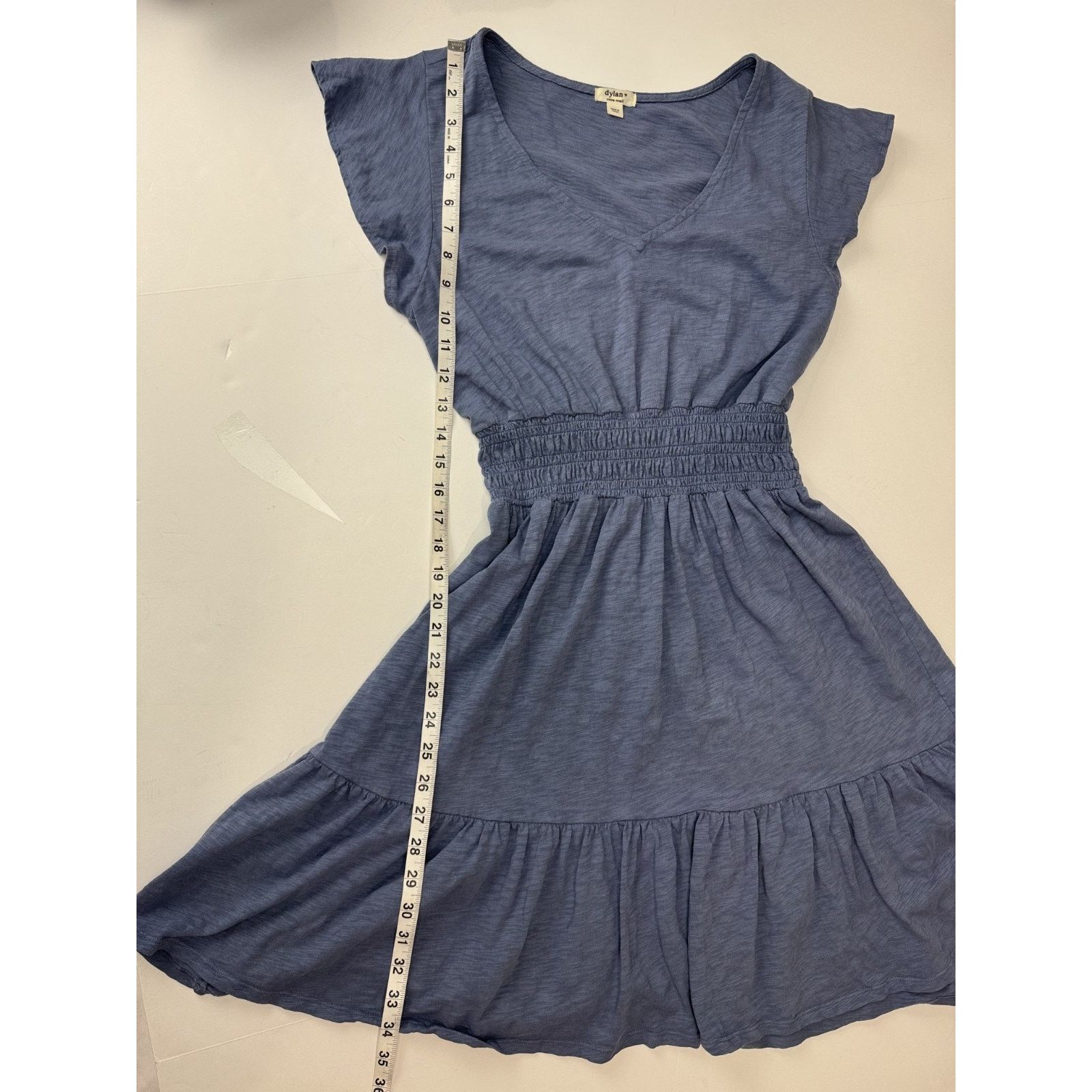 dylan Dylan Blue Cotton Smocked Waist Dress XS V Neck Tiered Boho Size XS / US 0-2 / IT 36-38 - 7 Thumbnail