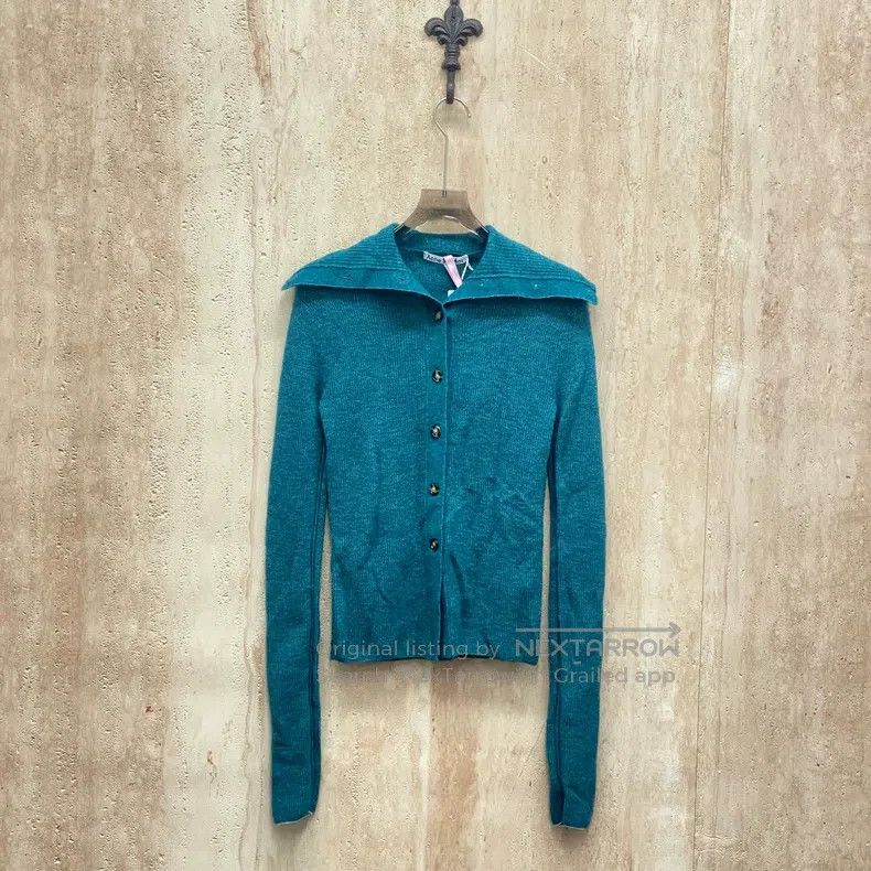 Acne Studios Acne Studios Dark Green Oversized Collar Knit Cardigan Size XS / US 0-2 / IT 36-38 - 1 Thumbnail