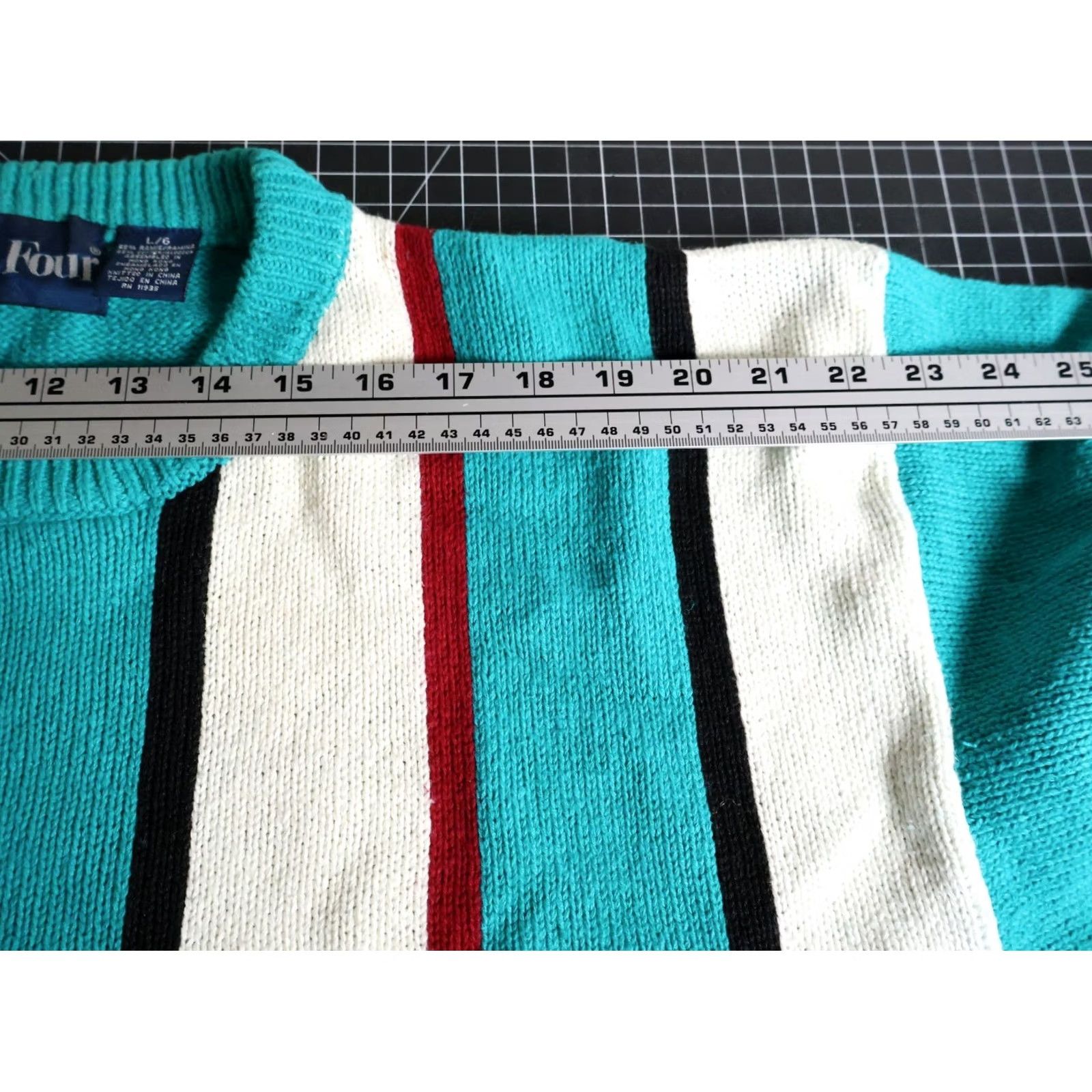 Vintage VINTAGE Par Four Sweater Shirt Mens Large 90s Teal Ivory Striped Heavyweight Cotton Blend Knit VTG Size US L / EU 52-54 / 3 - 7 Thumbnail
