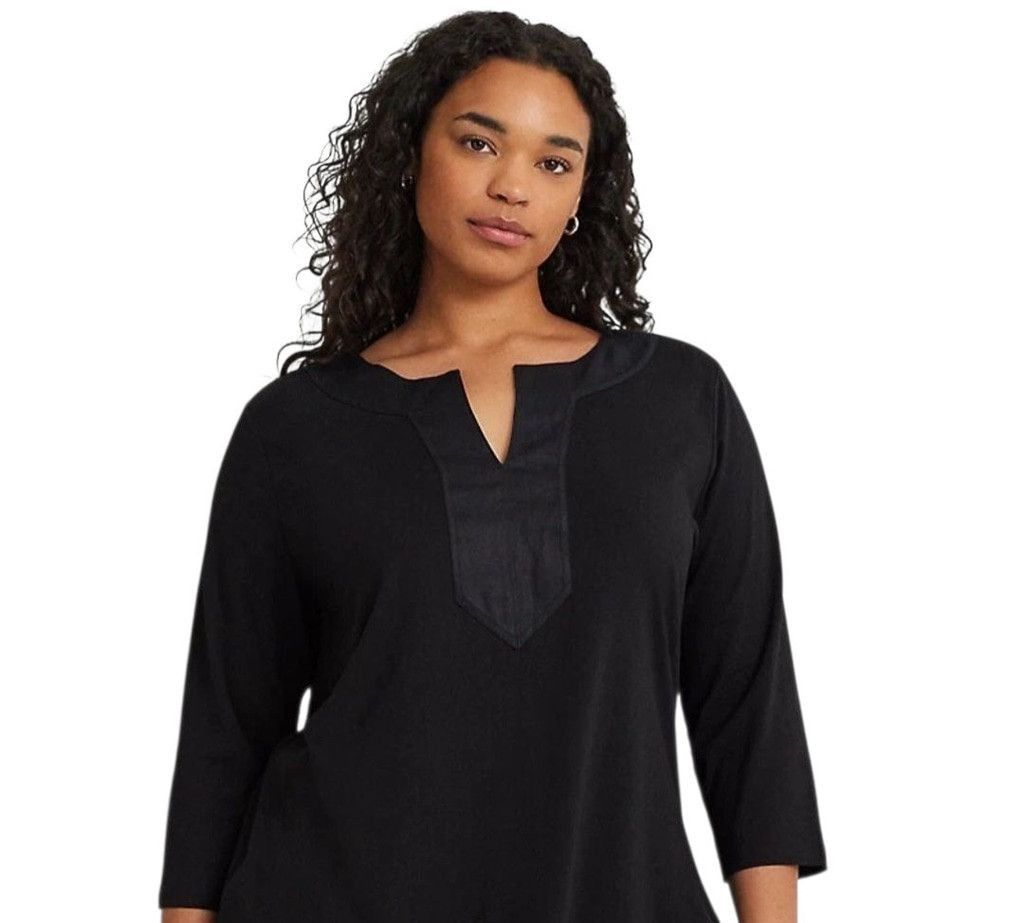 Lauren Ralph Lauren Lauren Ralph Lauren Split Neck Cotton 3/4 Sleeve Blouse Size XXL / US 16-18 / IT 52-54 - 1 Thumbnail