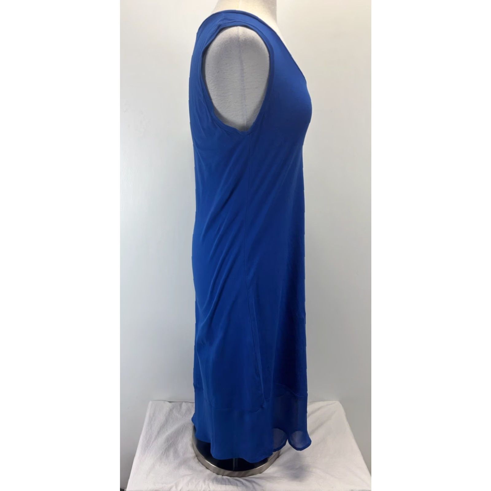 Tommy Bahama VINTAGE Tommy Bahama Sleeveless Midi Maxi Dress L Blue Cotton Blend Chiffon Hem Asymmetric Pullover Women Large Casual Travel Party/Cocktail Womens Size L / US 10 / IT 46 - 4 Thumbnail