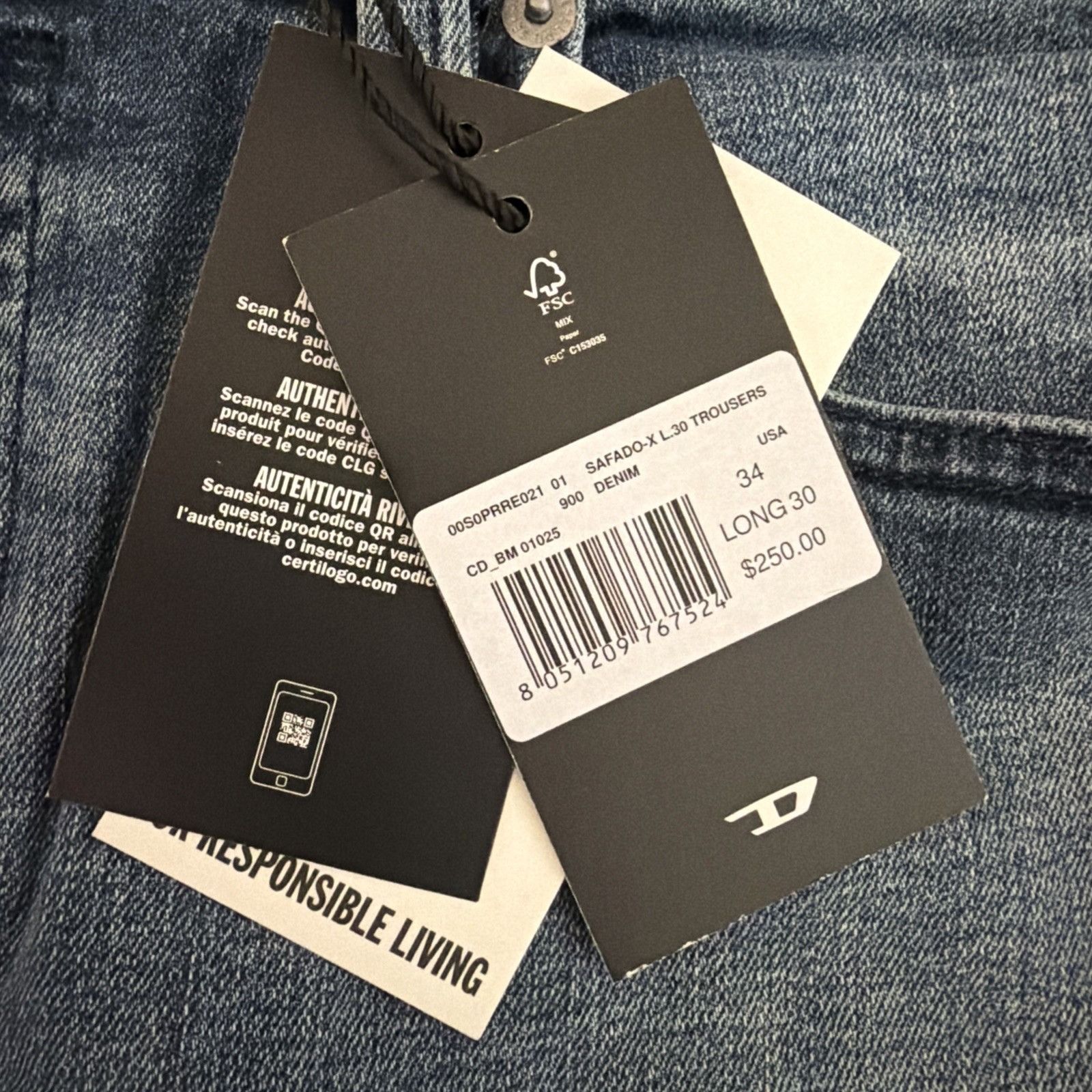 Diesel Diesel Mens Safado Straight Jeans RE021 Blue $250 Size 34/30 Size US 34 / EU 50 - 7 Thumbnail