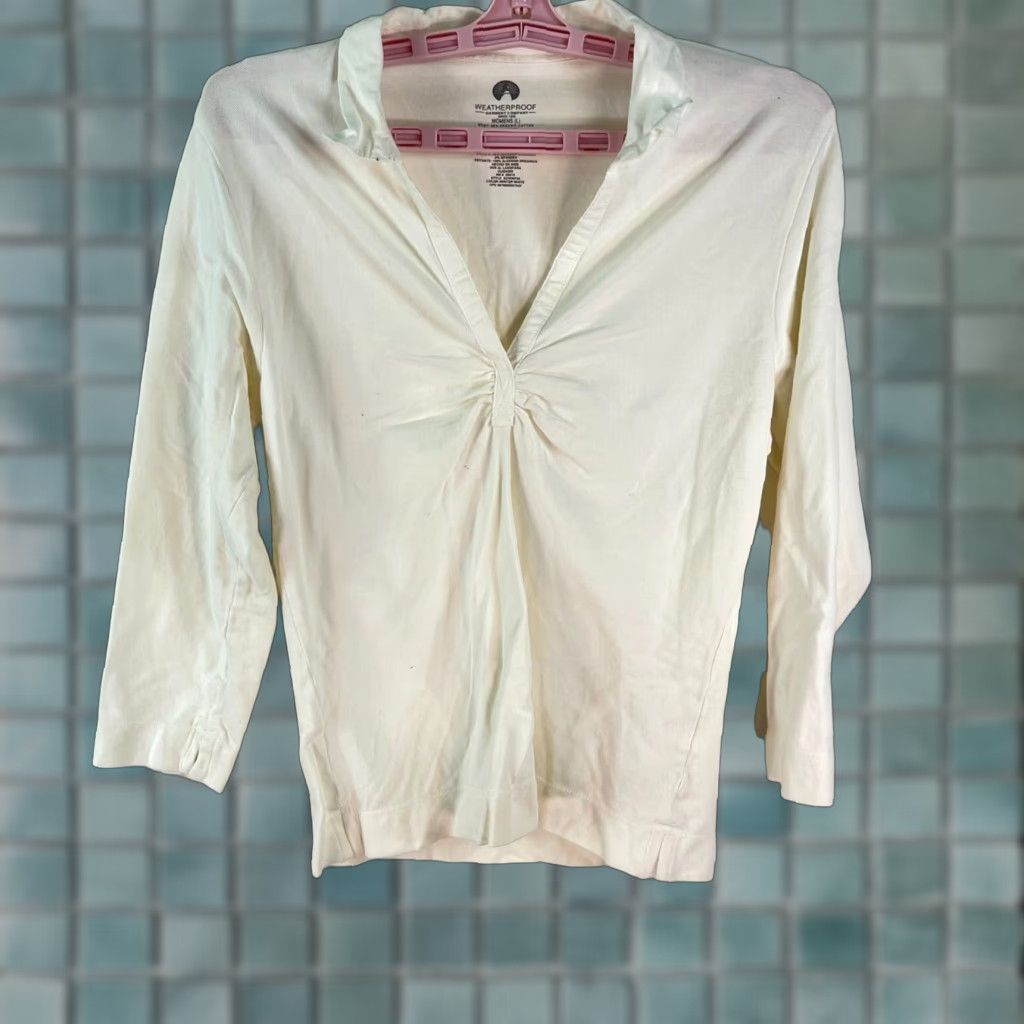 Weatherproof Weatherproof Cotton Blouse Top Women’s Large Ivory 3/4 Sleeve Casual Classic Size L / US 10 / IT 46 - 1 Thumbnail