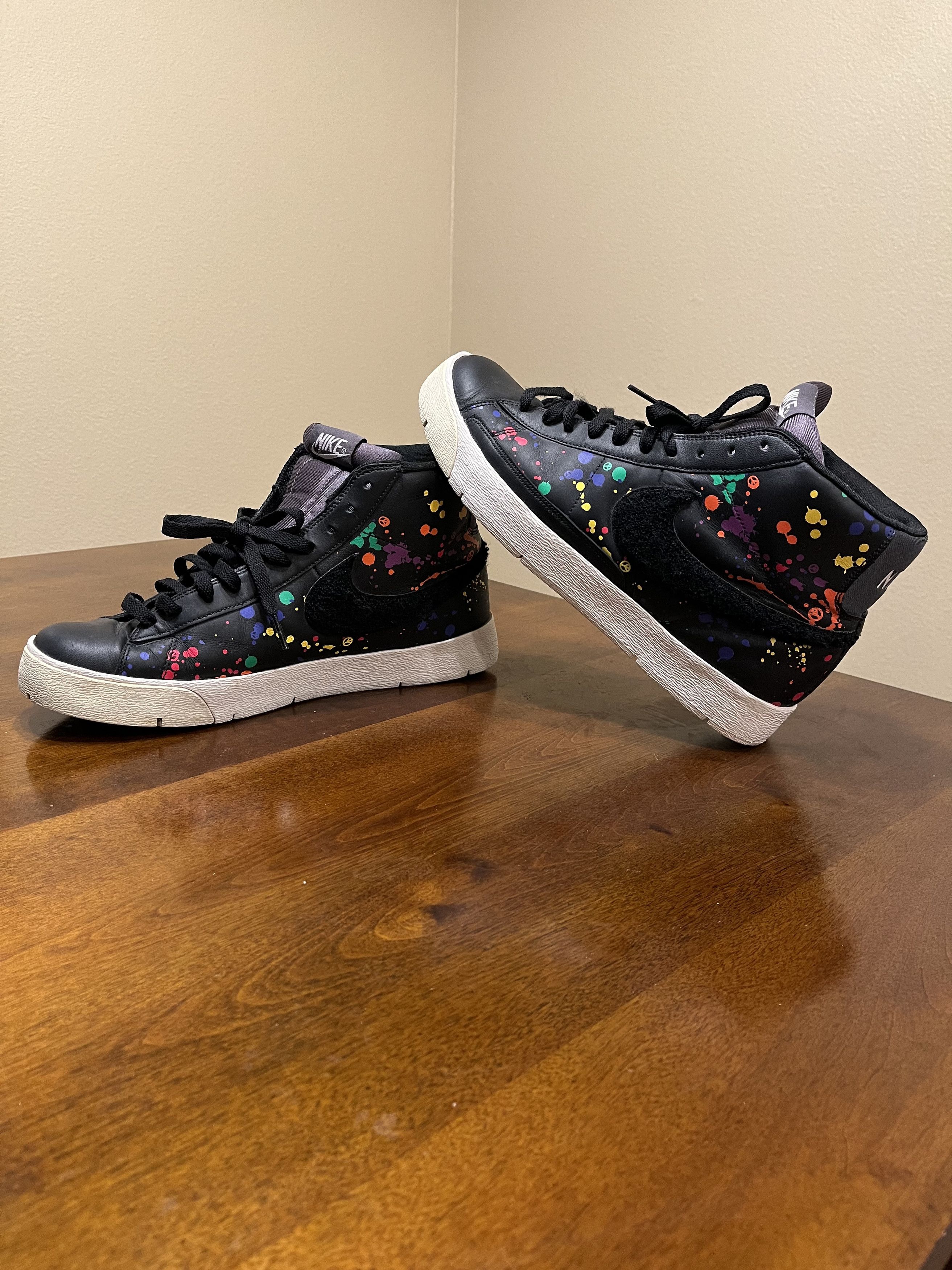 image of Size 10 '09 Nike Blazer High Black Splattered Paint Shoes, Men's