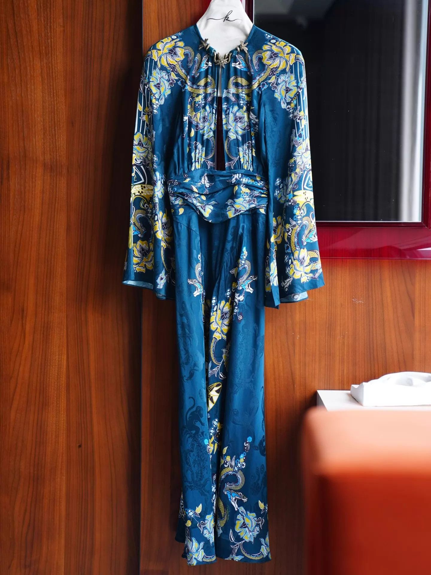 Roberto Cavalli Roberto Cavalli 16FW Blue Silk Snake Jeweled Neck Dress Size XS / US 0-2 / IT 36-38 - 2 Thumbnail
