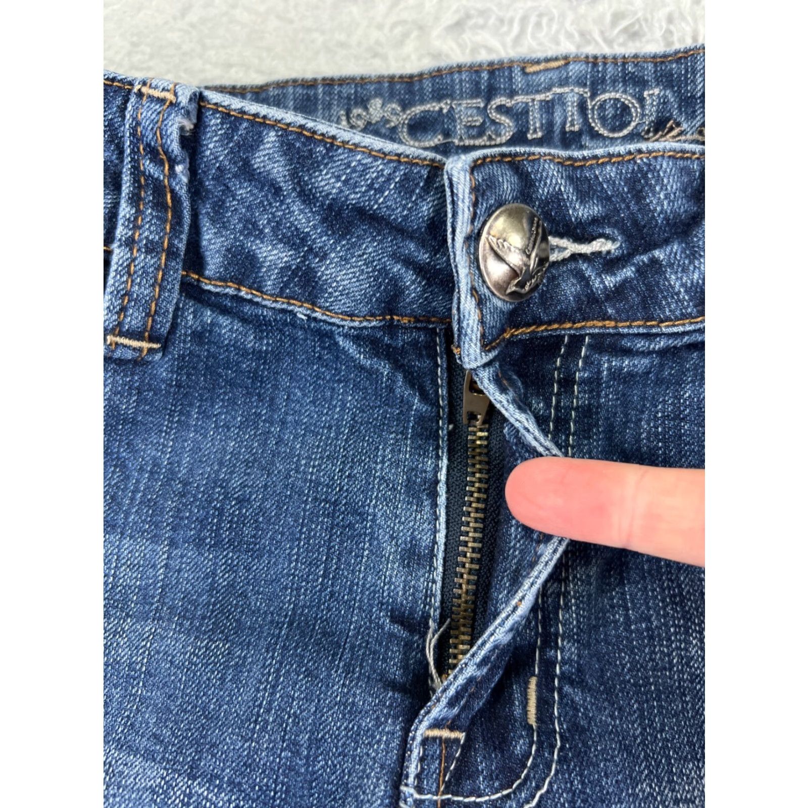 Vintage C'est Toi Jeans Womens 5 Blue Denim Straight Leg Cotton Blend Low 26x27 Jeans 5-Pocket Design Distressed Stretch Regular Size 27" / US 4 / IT 40 - 5 Thumbnail