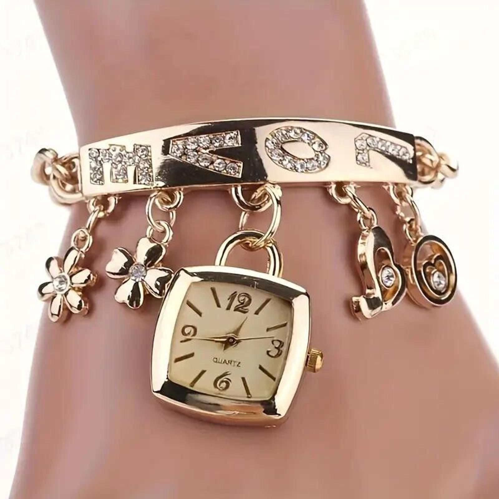 Other Charm Bracelet with Quartz Watch • Rhinestones Say ‘LOVE’ Size ONE SIZE - 2 Thumbnail