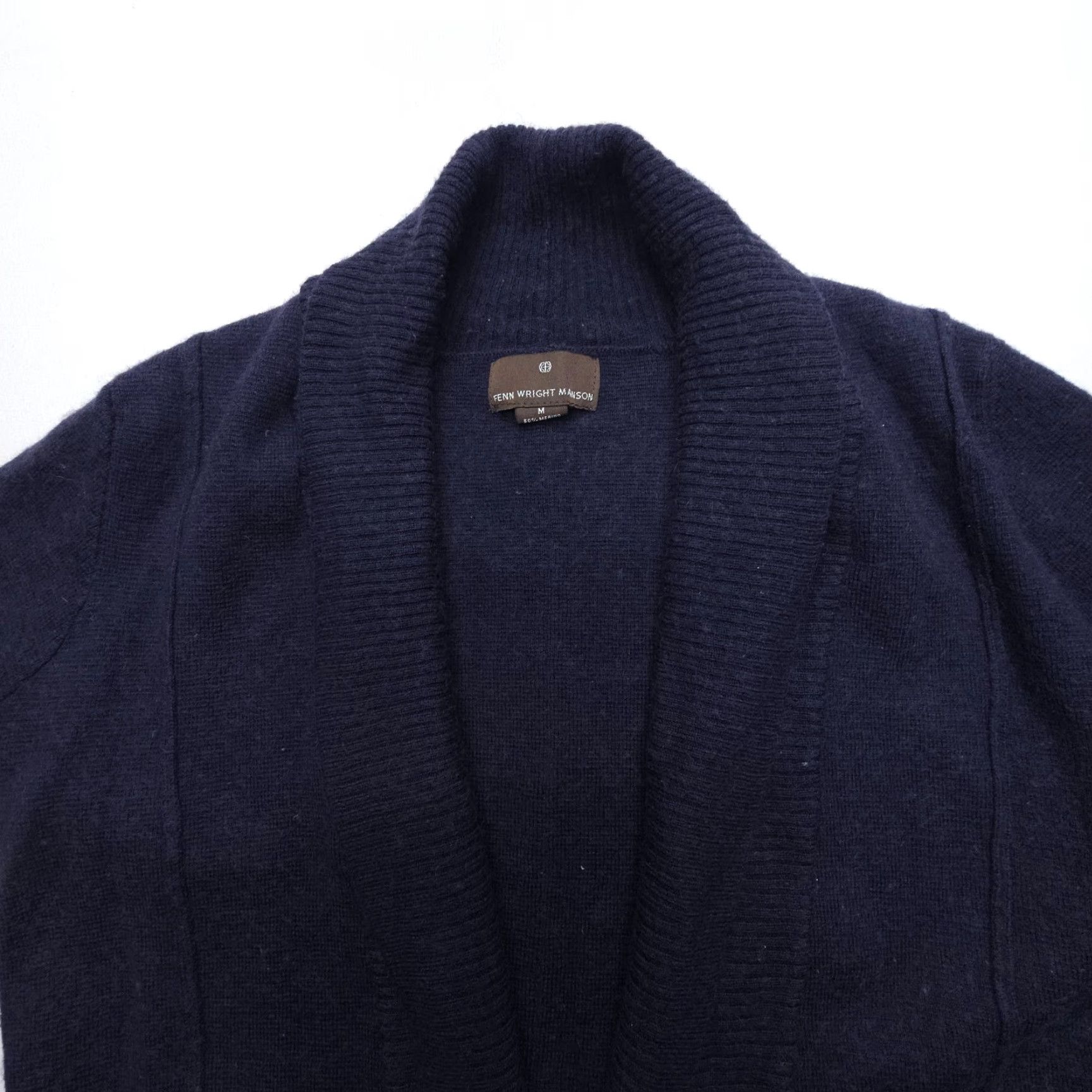 Vintage VINTAGE Halogen Fenn Wright Manson Tie Waist Open Cardigan Womens Medium Blue Merino Wool Blend Size ONE SIZE - 2 Thumbnail