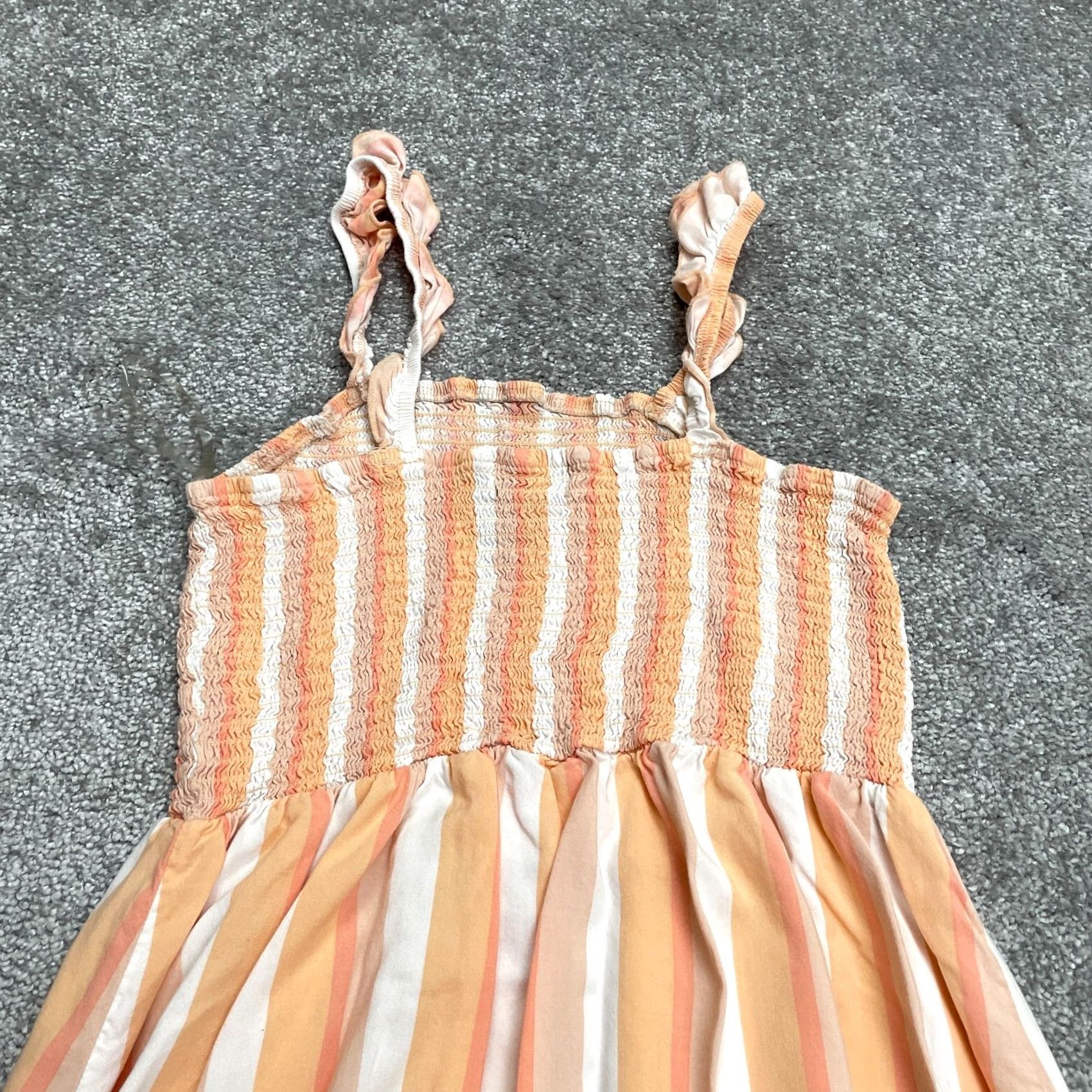 Vintage Coco And Shay Maxi Dress Juniors XL Orange White Striped Smocked Ruffles Sleeveless Viscose Rayon Beach Summer Women's Clothing Size XL / US 12-14 / IT 48-50 - 3 Thumbnail