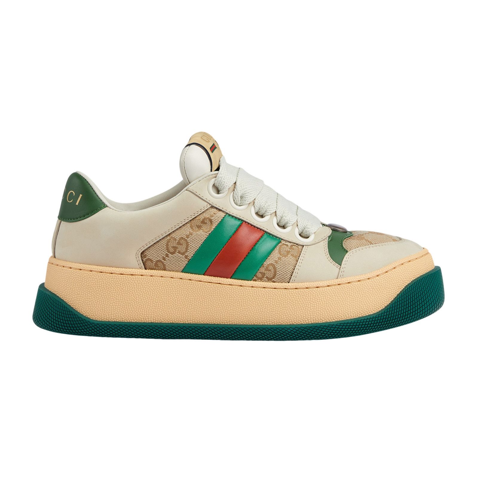 GUCCI Screener Women's Beige Leather And GG Canvas Sneakers