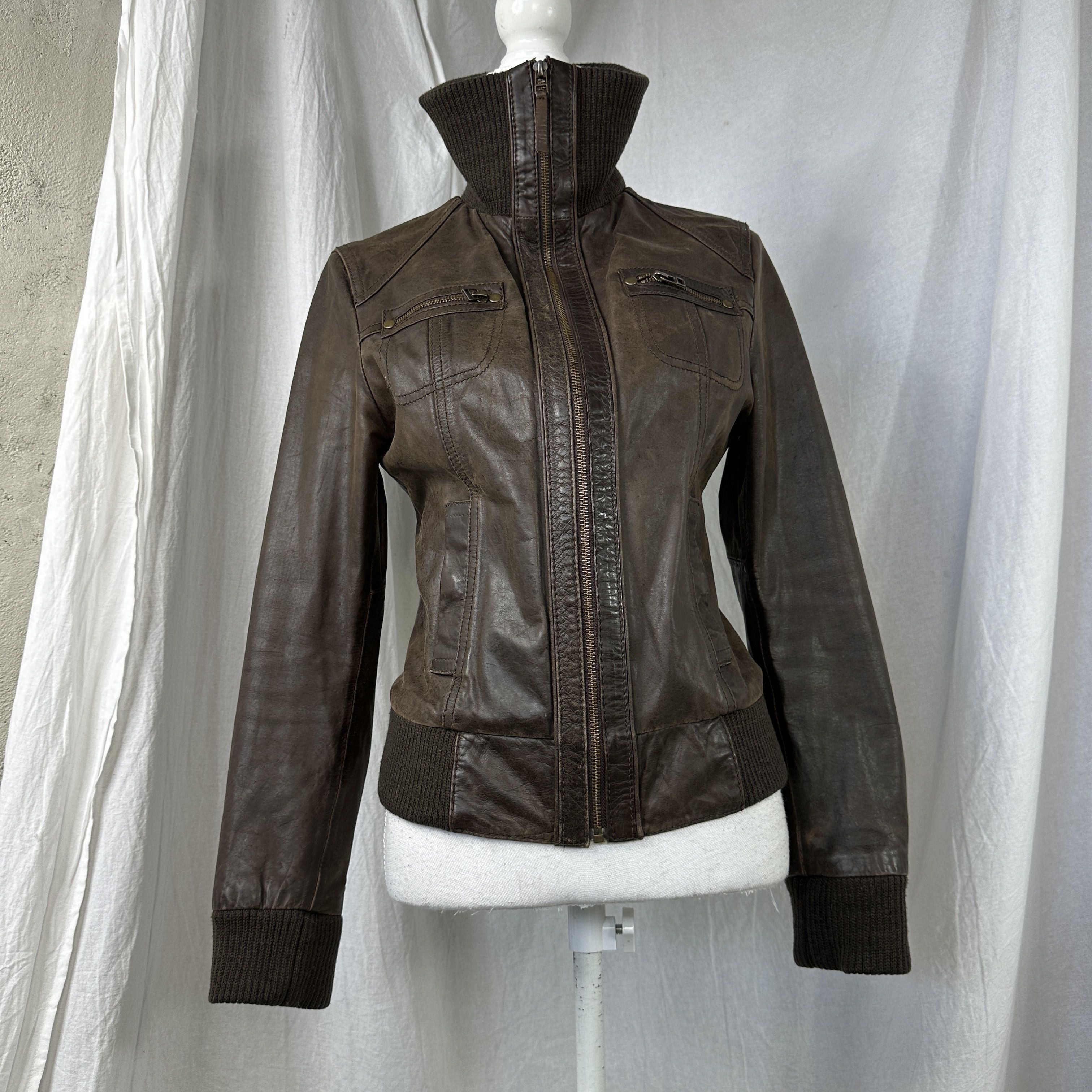Vintage Vintage Mocha Brown Moto Biker Leather Jacket 00s Size US M / EU 48-50 / 2 - 7 Thumbnail