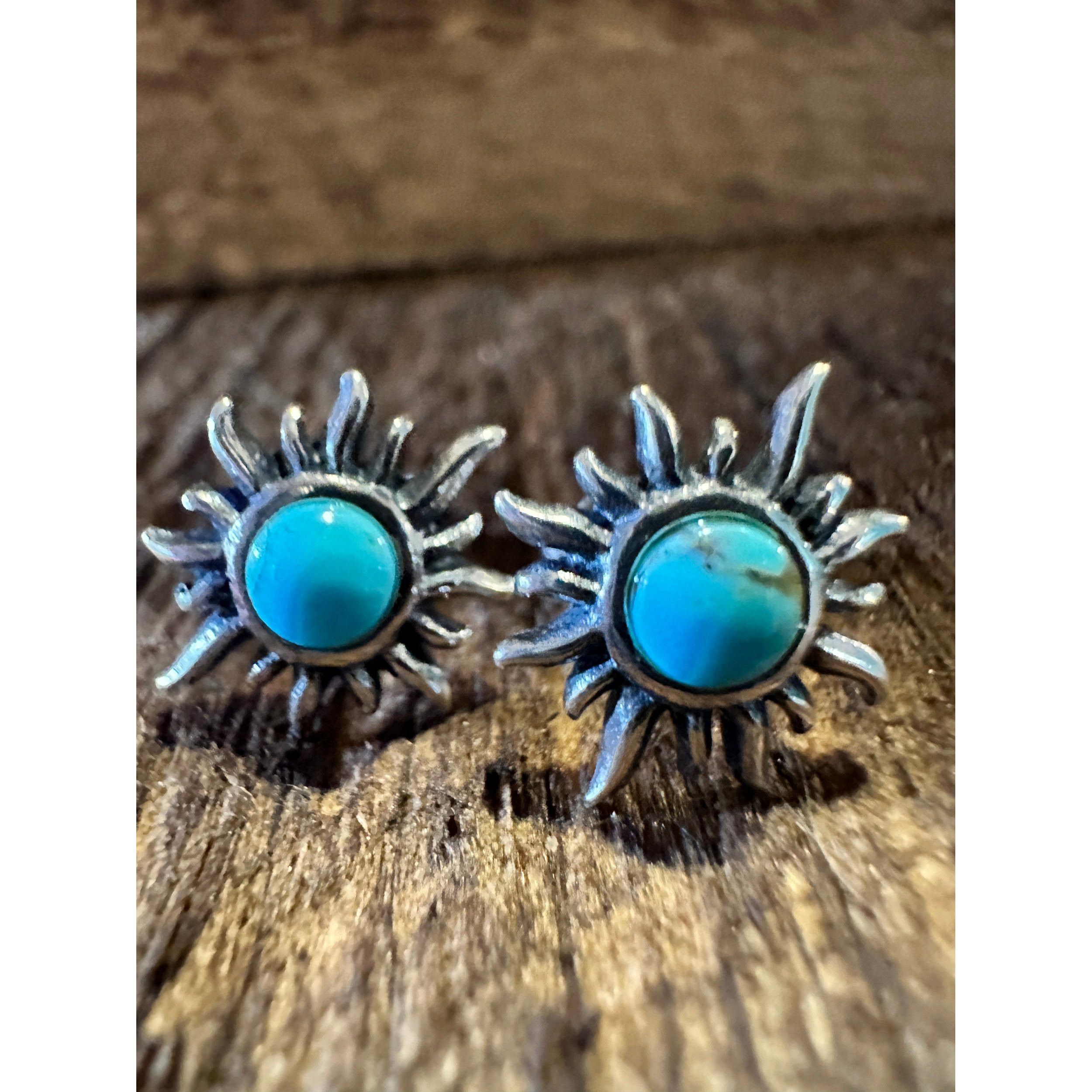 Other Navajo Sunburst Turquoise Earrings in Sterling Silver - Eleg Size ONE SIZE - 2 Thumbnail