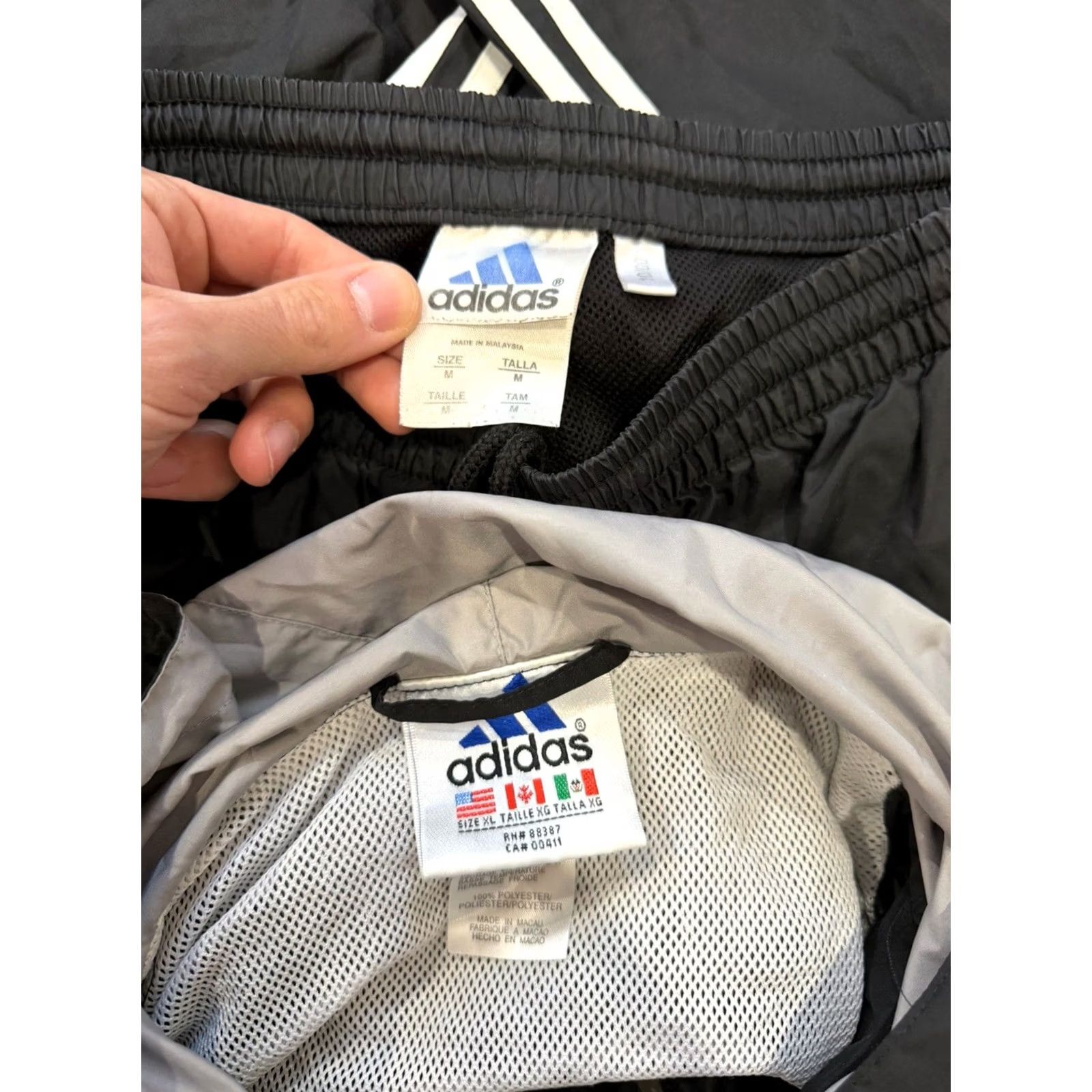 Adidas VTG Adidas Track Suit Mens M/XL Black 2 Piece Windbreaker Set Jacket Pants Striped 90s Size 40R - 3 Thumbnail