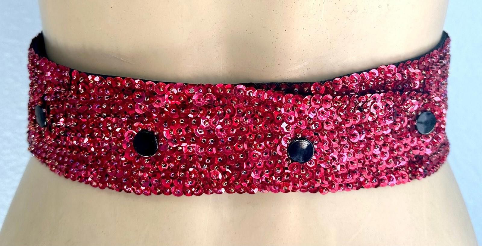 Fashion Victim Sequin Cummerbund Fashion Belt Red Size ONE SIZE - 2 Thumbnail