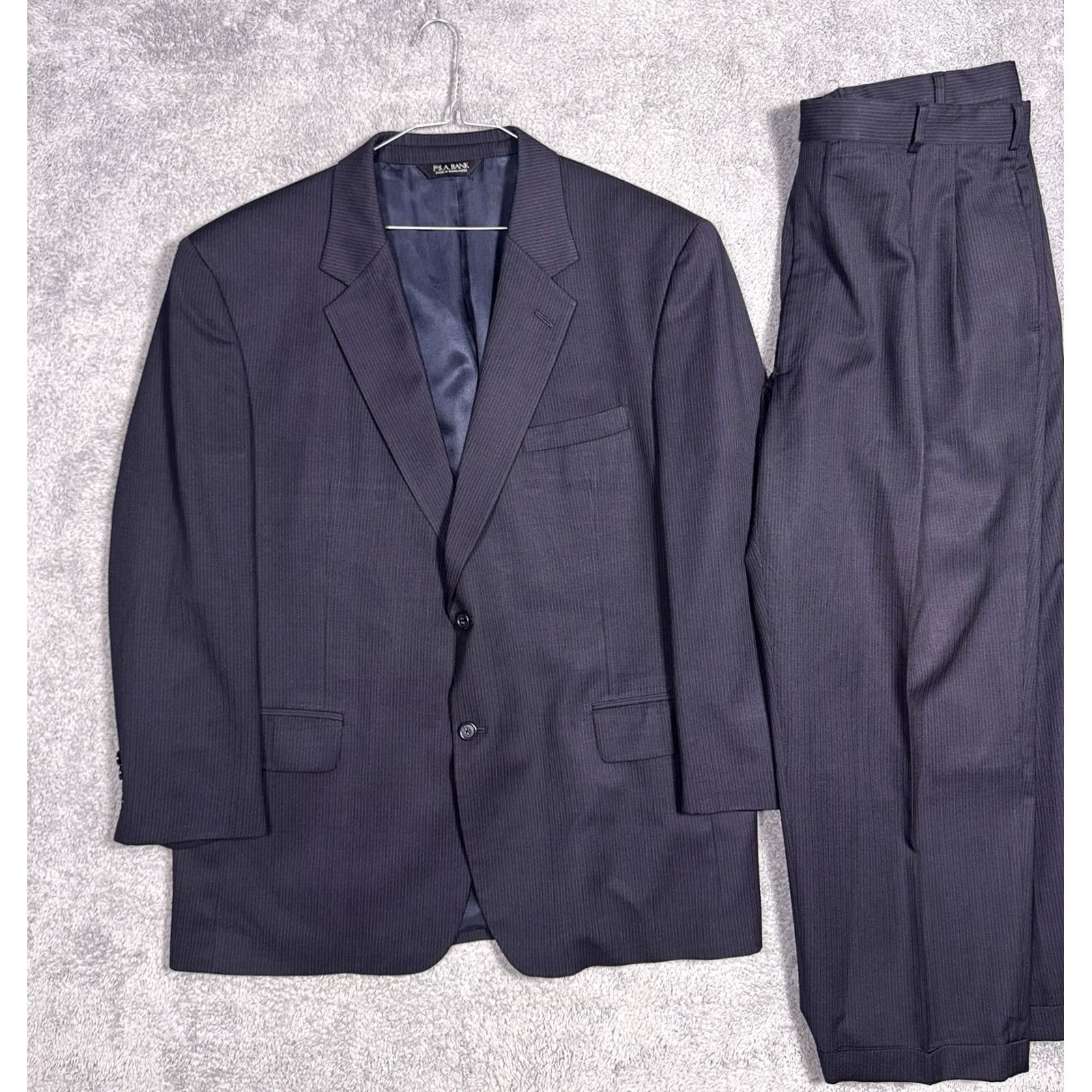 Jos. A. Bank Jos A Bank Suit Mens 46R 38x27 2 Piece 100% Wool Pinstripe Cuffed 2 Button Set Size 46R - 2 Thumbnail