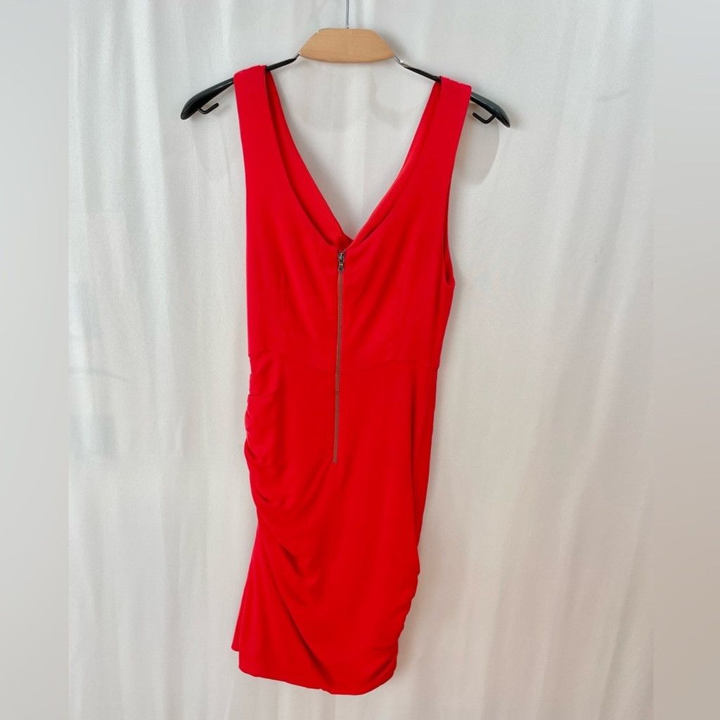 Alice + Olivia Alice + Olivia Red Draped Neck Side Ruched Mini Dress Size 6 Size M / US 6-8 / IT 42-44 - 3 Thumbnail