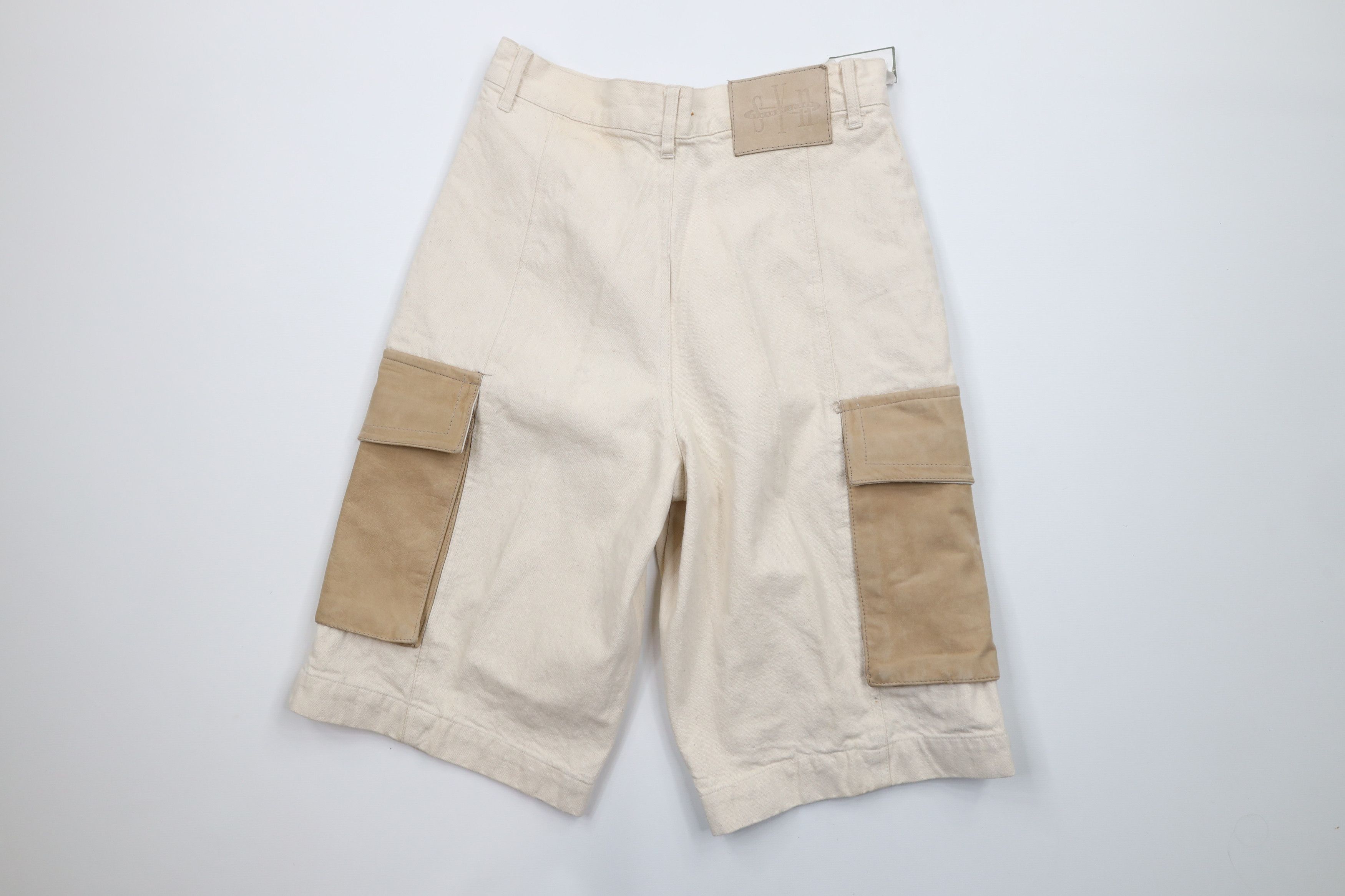 Vintage Deadstock Vintage 90s Streetwear Leather Denim Cargo Shorts Size US 29 - 9 Thumbnail