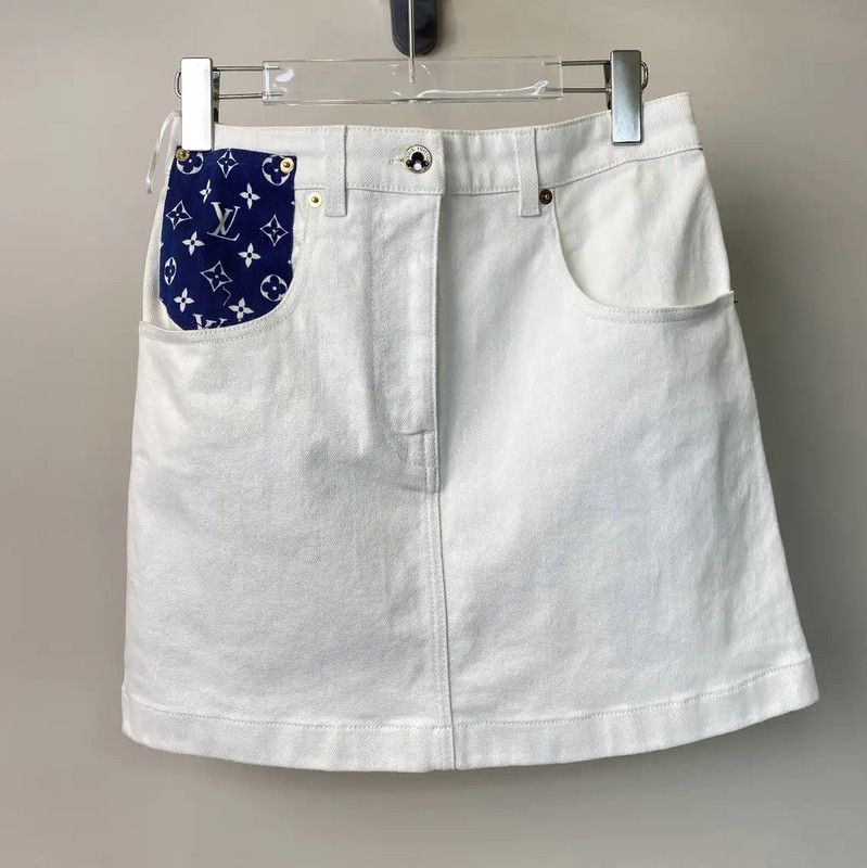 Louis Vuitton Louis Vuitton White Cotton Women's Skirt 0089 Size 23" - 1 Thumbnail