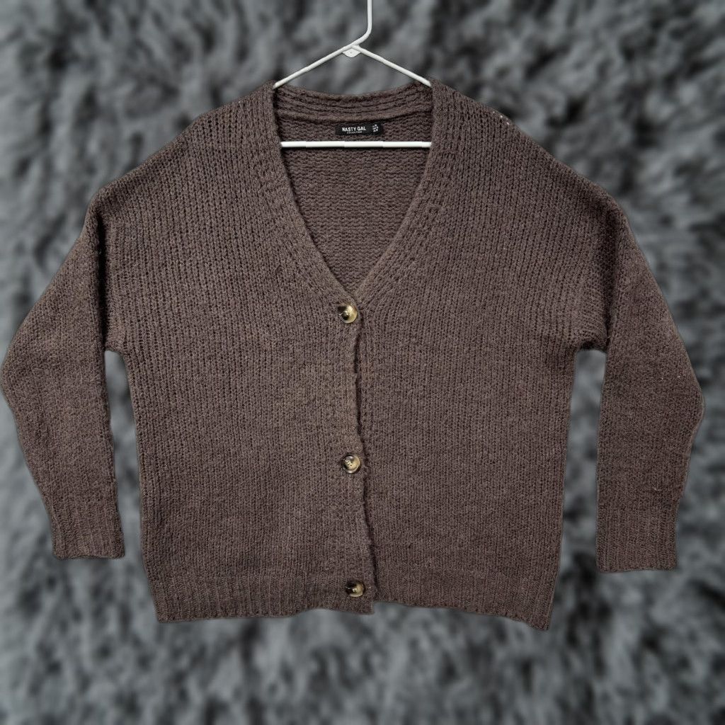 Nasty Gal Nasty Gal Cardigan Sweater M Women's Brown Knit V-Neck Button Front All Seasons Cozy Lightweight Academia/Grandpa Style（Cardigan） Size M / US 6-8 / IT 42-44 - 1 Thumbnail