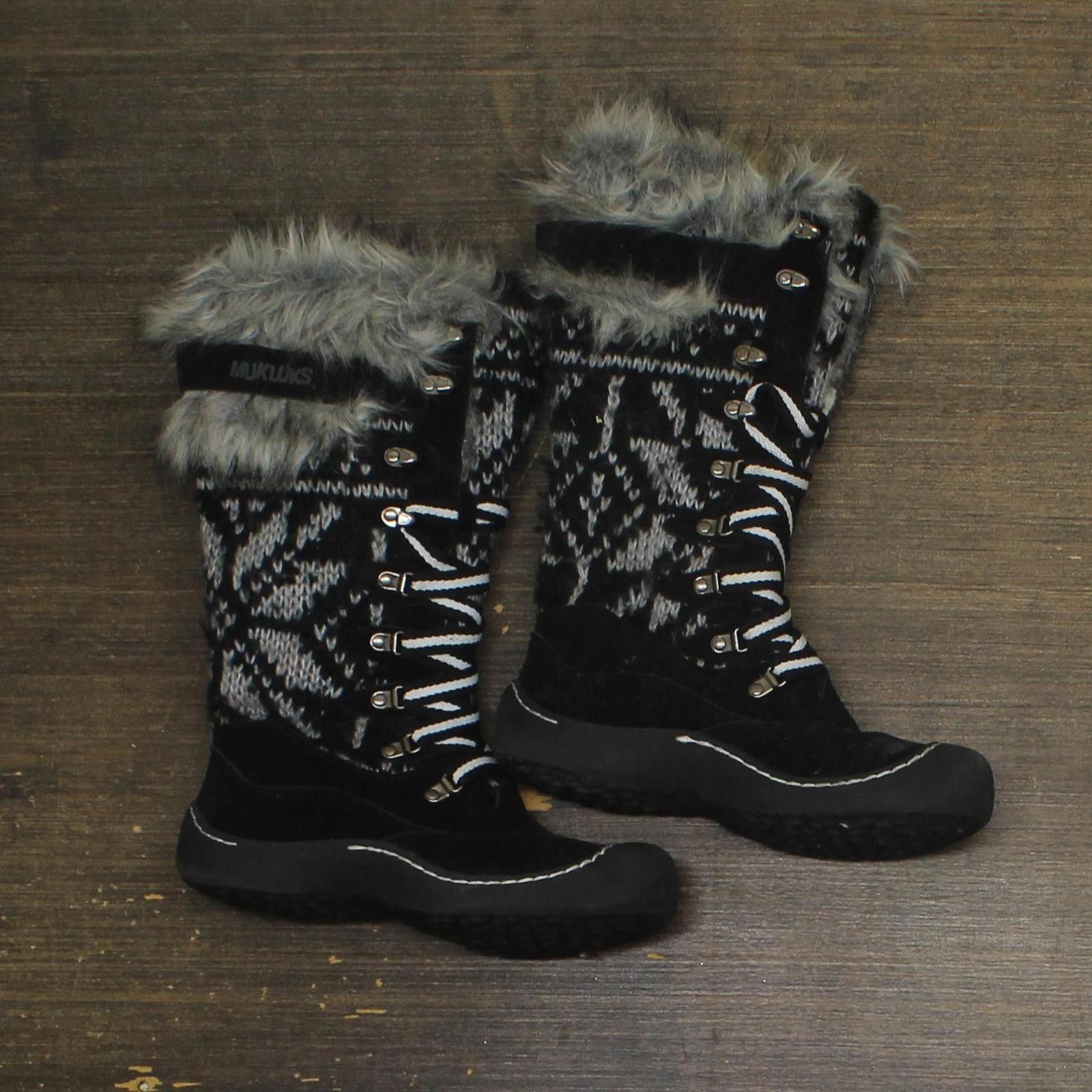 Other Muk Luks Faux Fur Calf Winter Boots Lace Up #4464 Black 6m Size US 6 / IT 36 - 1 Thumbnail