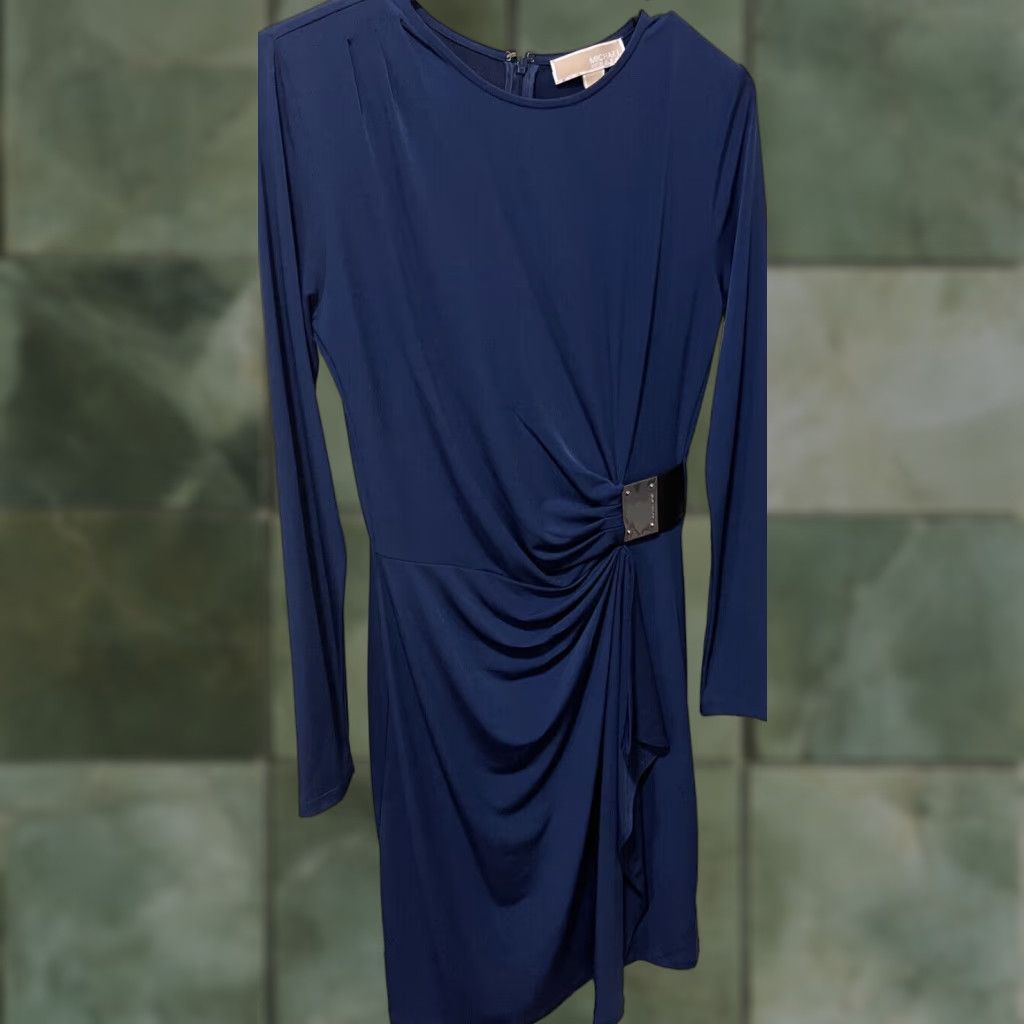 Michael Kors Navy Blue Dress Shirt Dress Small Women Knee Length Casual  Zipper Regular Polyester Boat