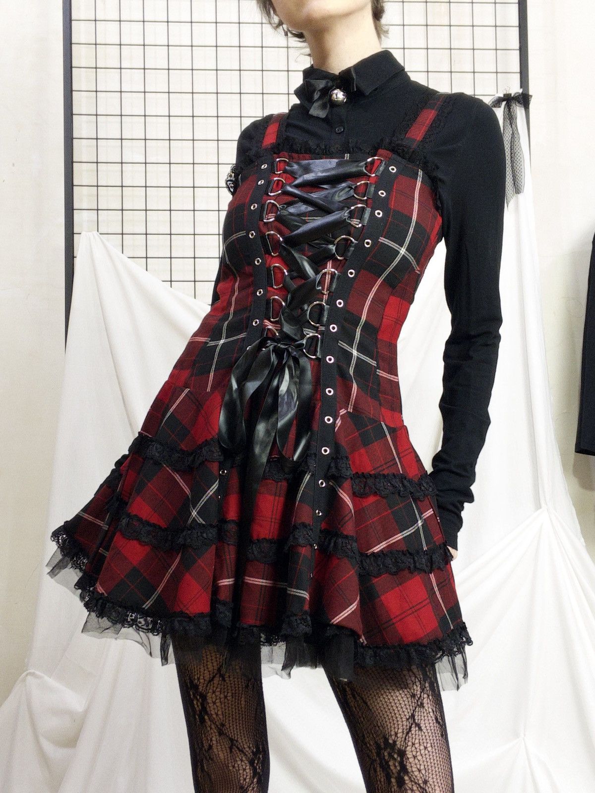 Vintage Hell Bunny tartan corset mini dress with lace alt goth punk Size XL / US 12-14 / IT 48-50 - 7 Thumbnail