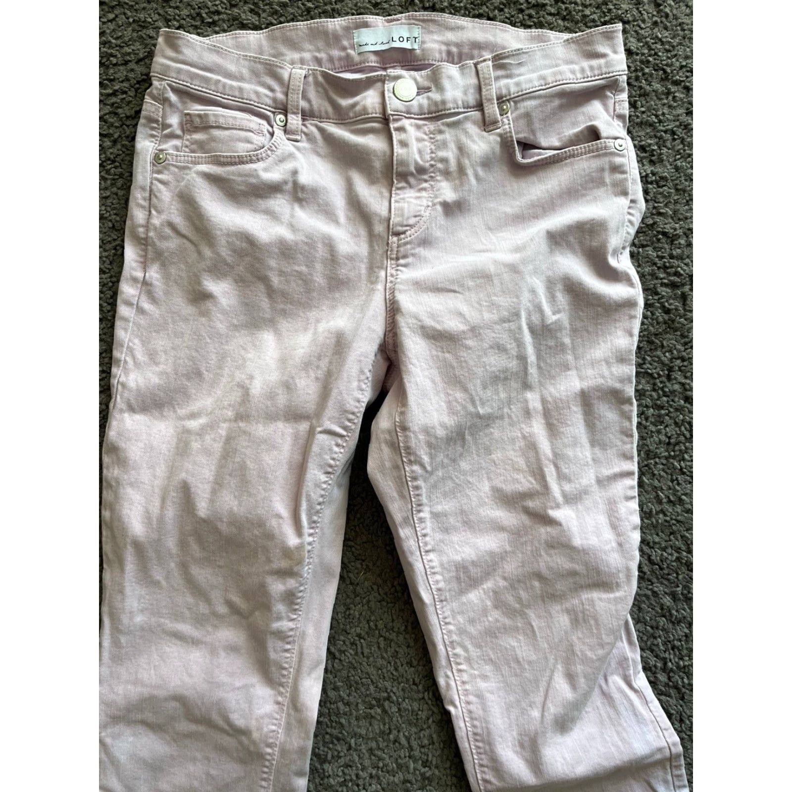 Ann Taylor Ann Taylor Loft Jeans Women 4 Pink Denim 5-Pocket Zipper Button Fringe Skinny Mid Rise Inseam 26 Womens Size 27" / US 4 / IT 40 - 2 Thumbnail