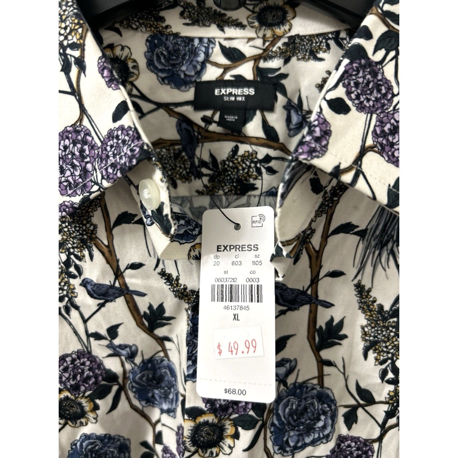 Express Express Shirt Mens XL White Slim Fit Floral Button Down L/S Size US XL / EU 56 / 4 - 5 Thumbnail