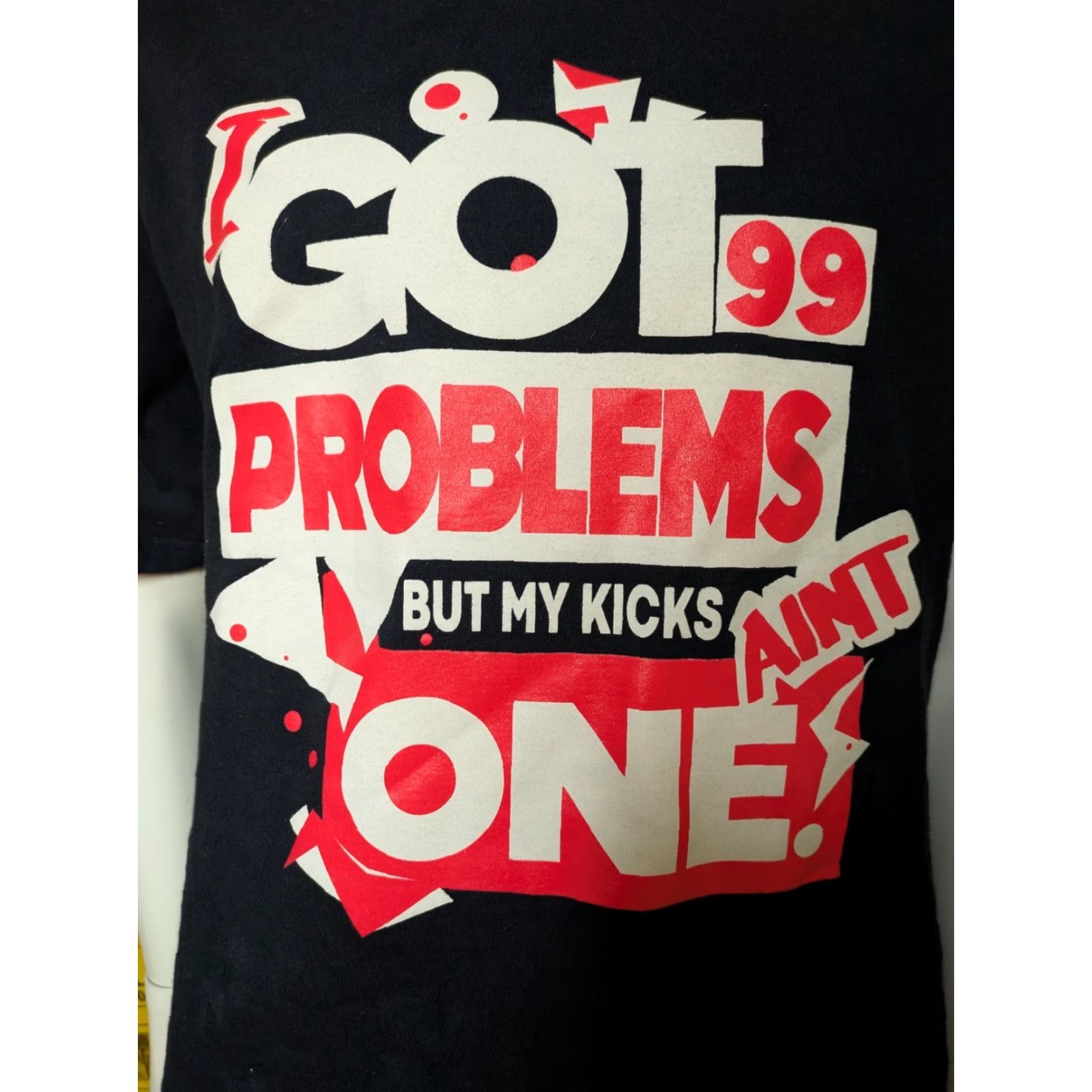 Vintage Snelos 99 Problems But My Kicks Ain't One Sneakers T-Shirt Large Mens Black 100% Cotton Crew Neck Short Sleeve Graphic Tee Shirt Size US L / EU 52-54 / 3 - 2 Thumbnail
