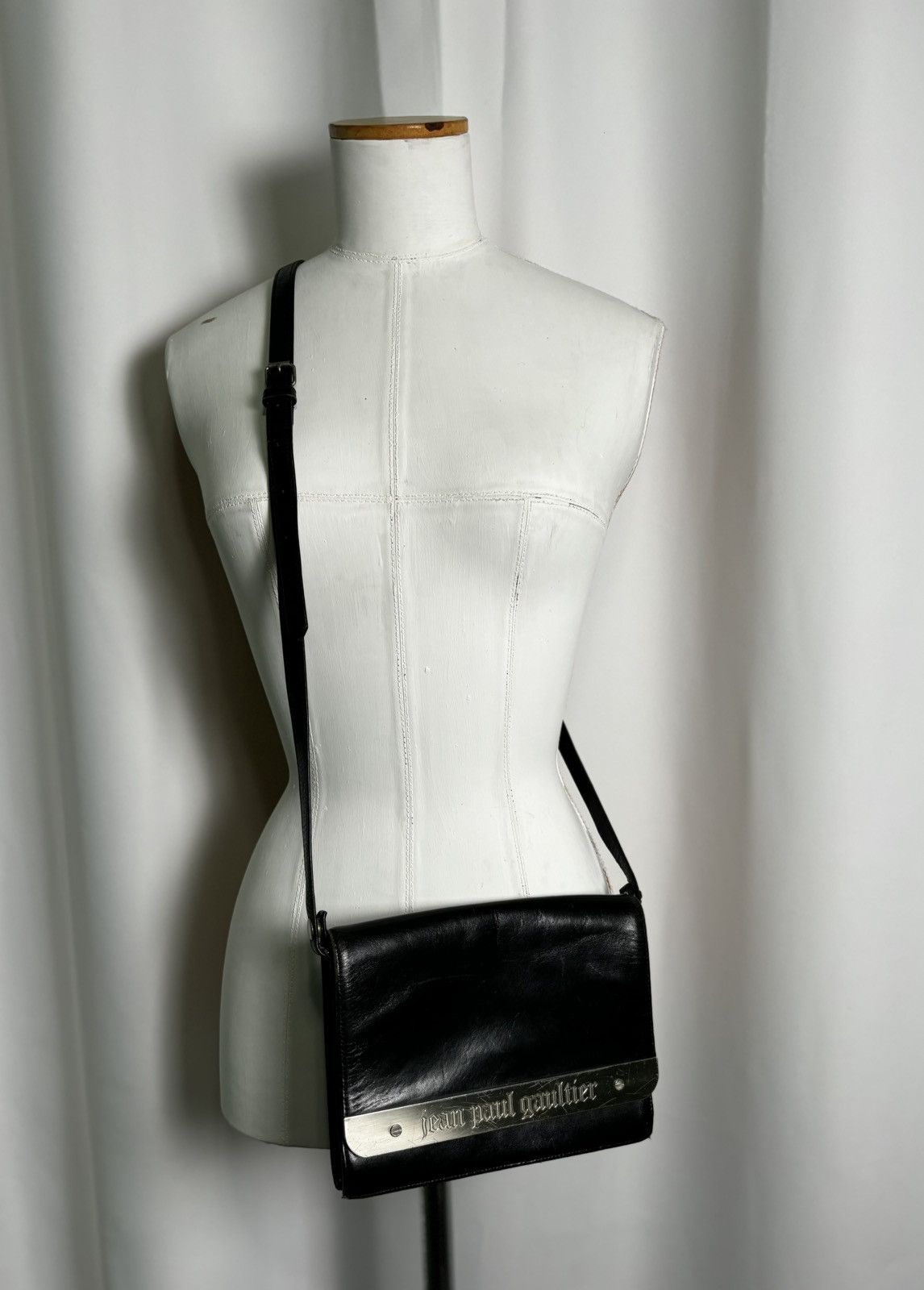 Vintage Jean Paul Gaultier Black Leather Metal Plate Purse