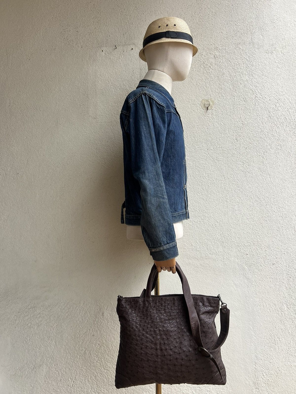Leather Vintage Ostrich Leather 2 Way Bag AKI Leather Work Japan Size ONE SIZE - 9 Thumbnail