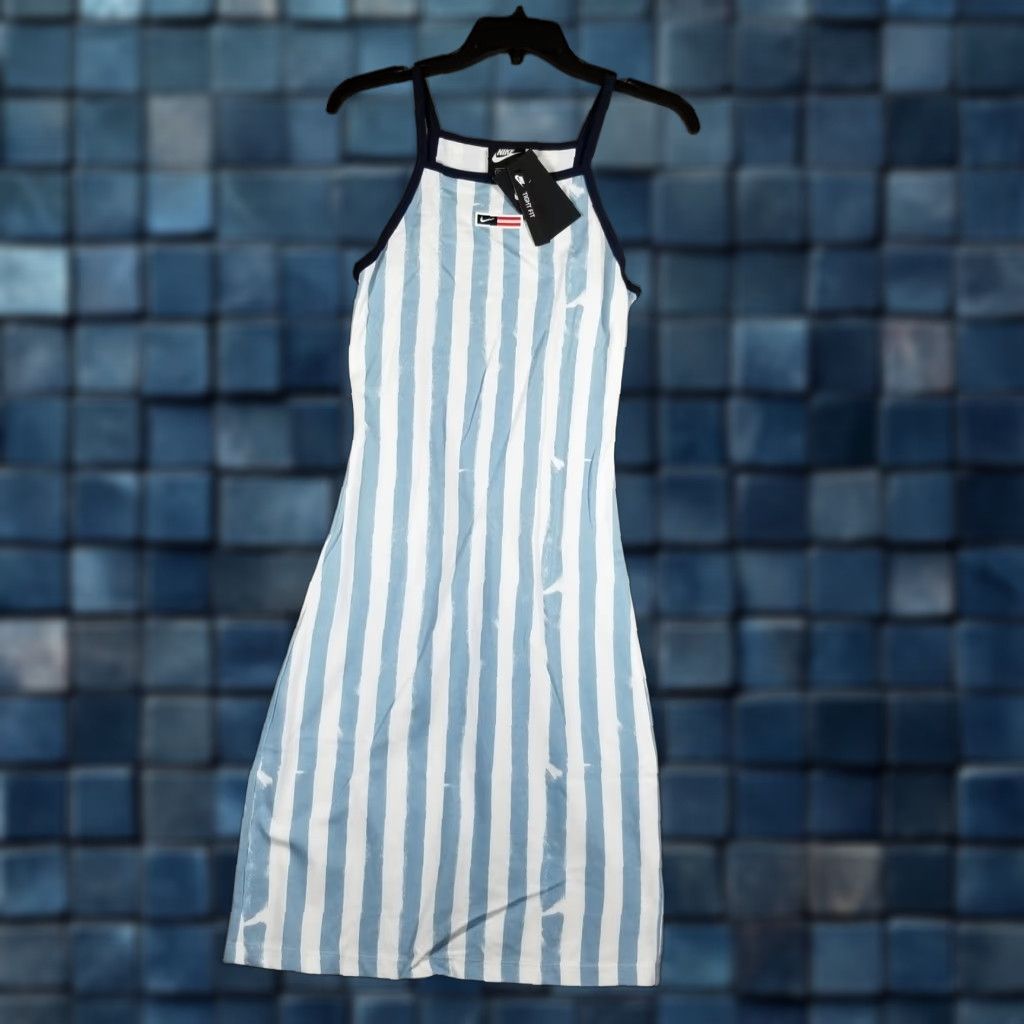 Nike Nike Dress Women XS Blue Striped Cotton Bodycon Tank Sleeveless Square Neck Swoosh Womens Size XS / US 0-2 / IT 36-38 - 1 Thumbnail