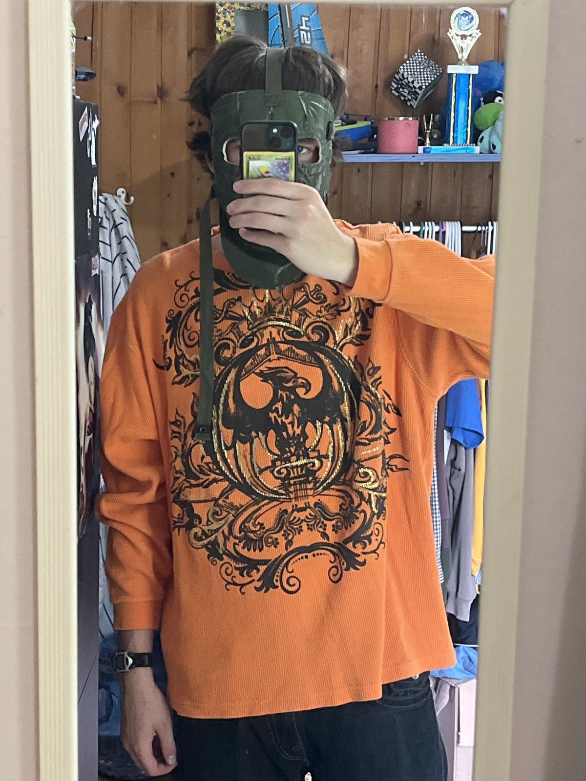 Vintage Orange waffle knit all over print longsleeve Size US XXL / EU 58 / 5 - 2 Thumbnail