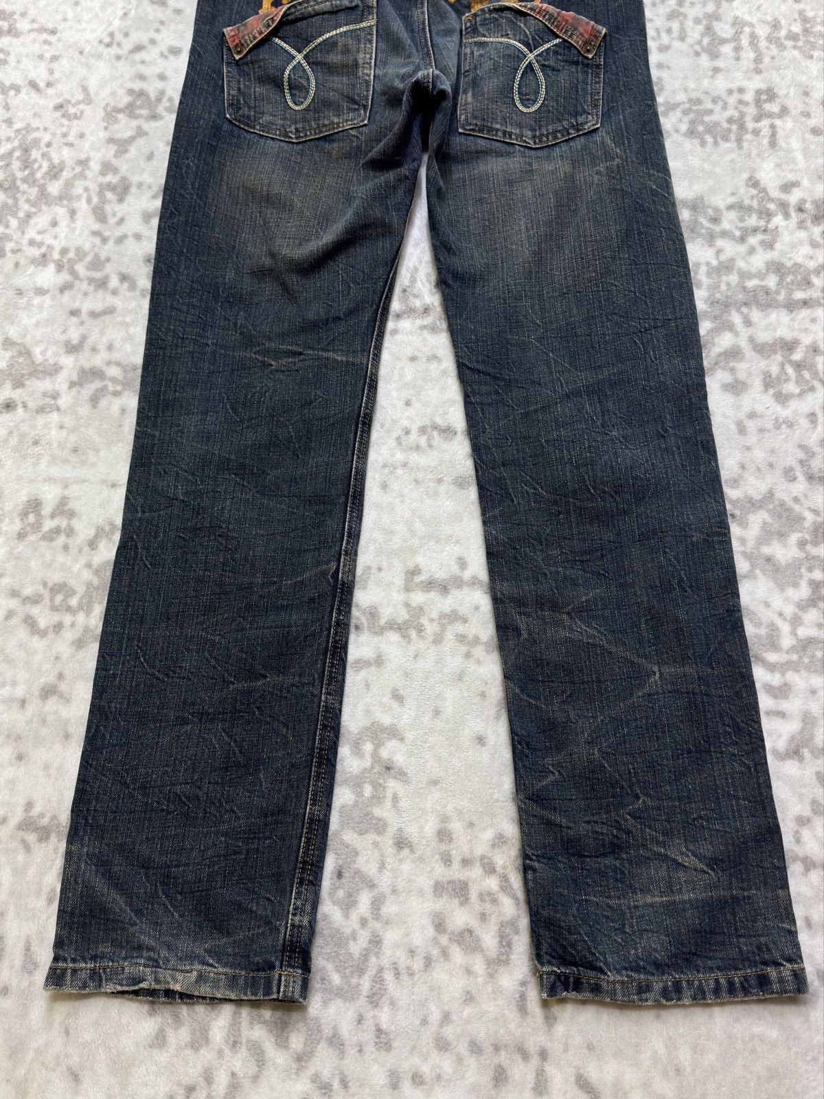 Japanese Brand Colza Y2K Double Waist Distressed Printed back Denim Jeans Size US 31 - 11 Thumbnail