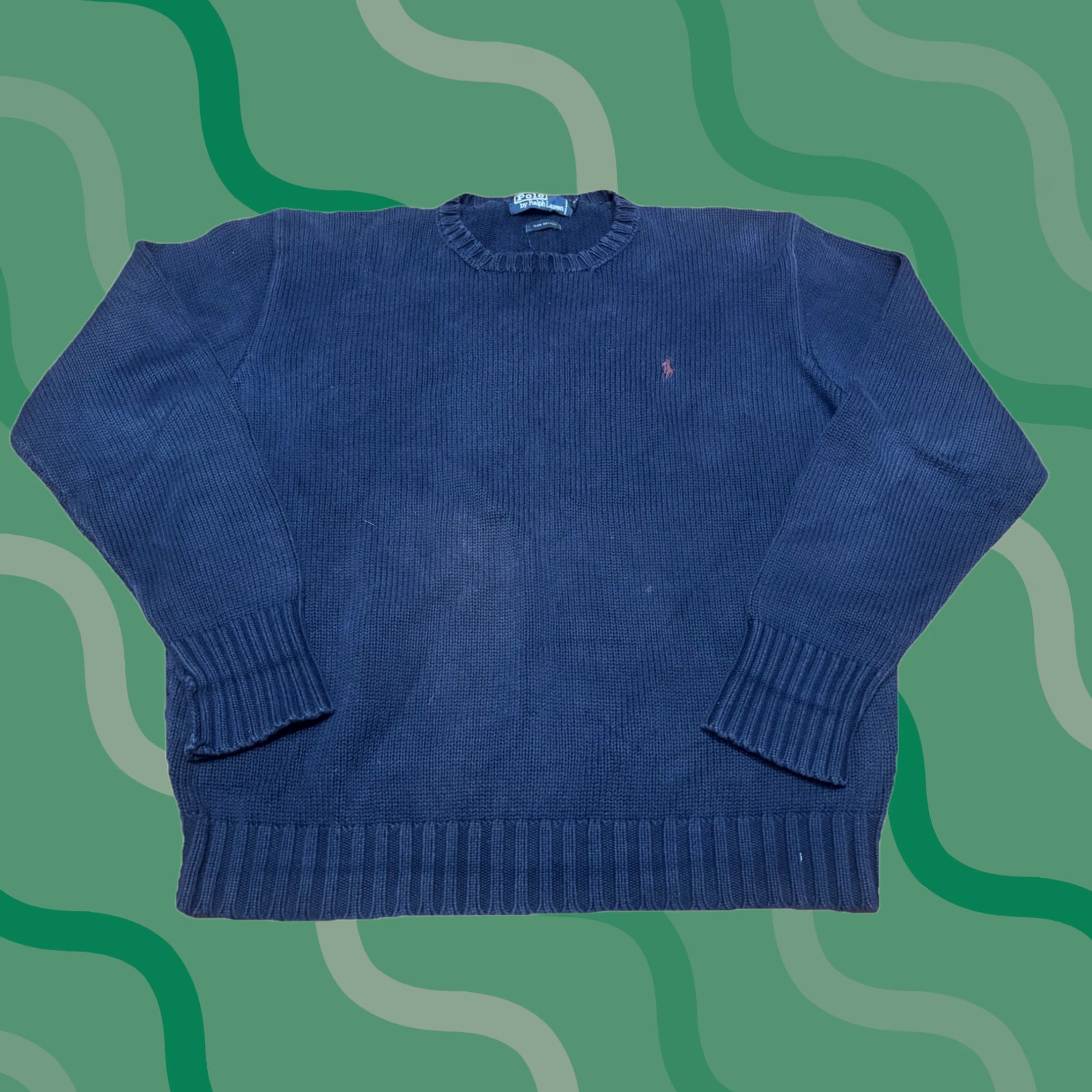 Polo Ralph Lauren VINTAGE Polo Ralph Lauren Sweat er Pullover Crewneck Cable-Knit Cotton Blue Logo Button Not Required Size US M / EU 48-50 / 2 - 1 Thumbnail